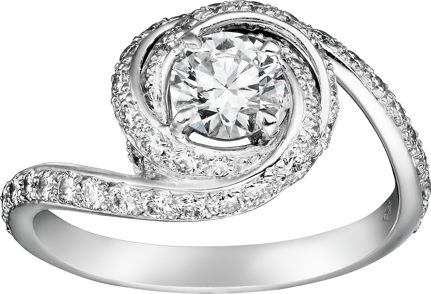 Trinity Ruban solitaire, brilliant-cut diamond, paved 