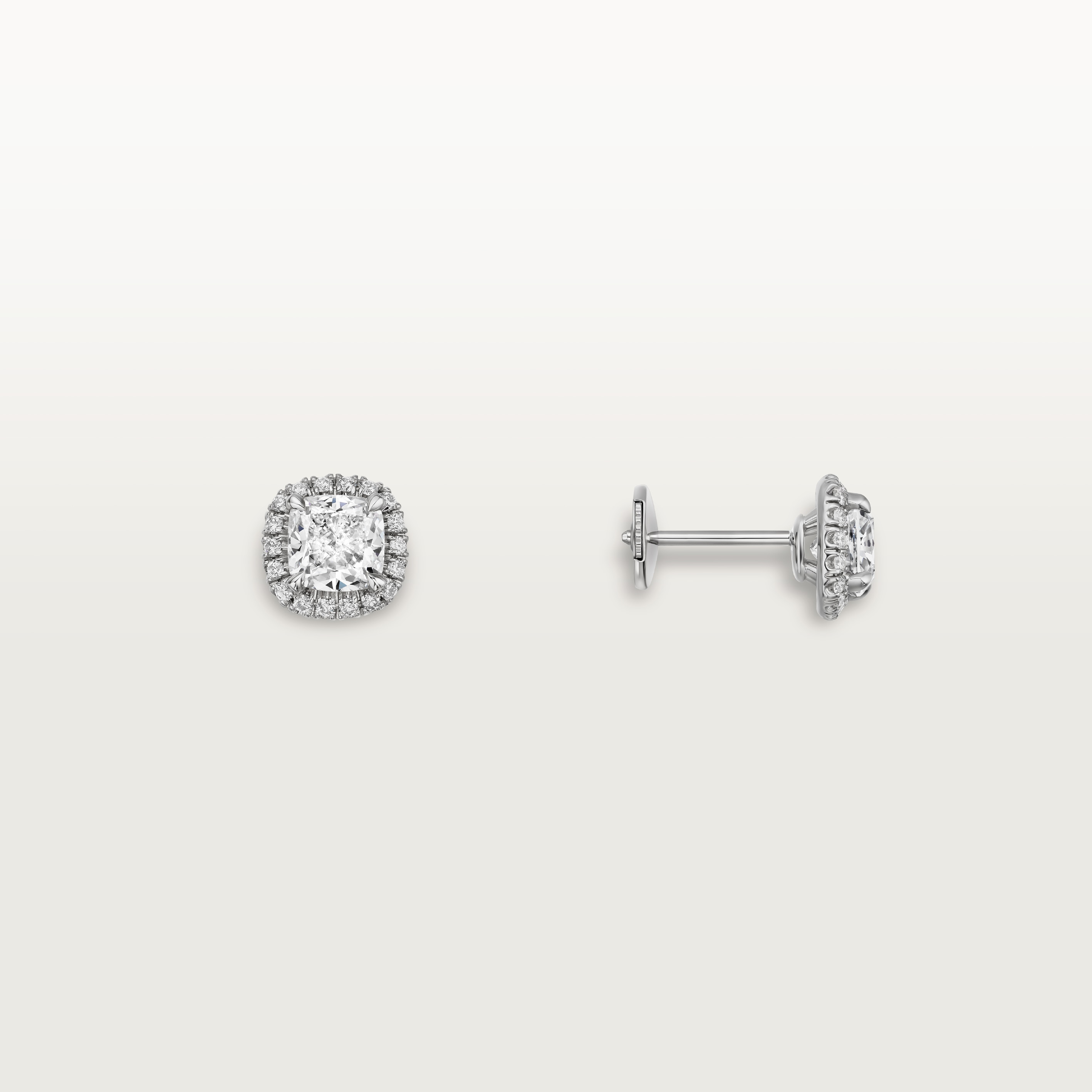 Cartier Destin&eacute;e stud earrings, 2 cushion-cut diamonds, paved
