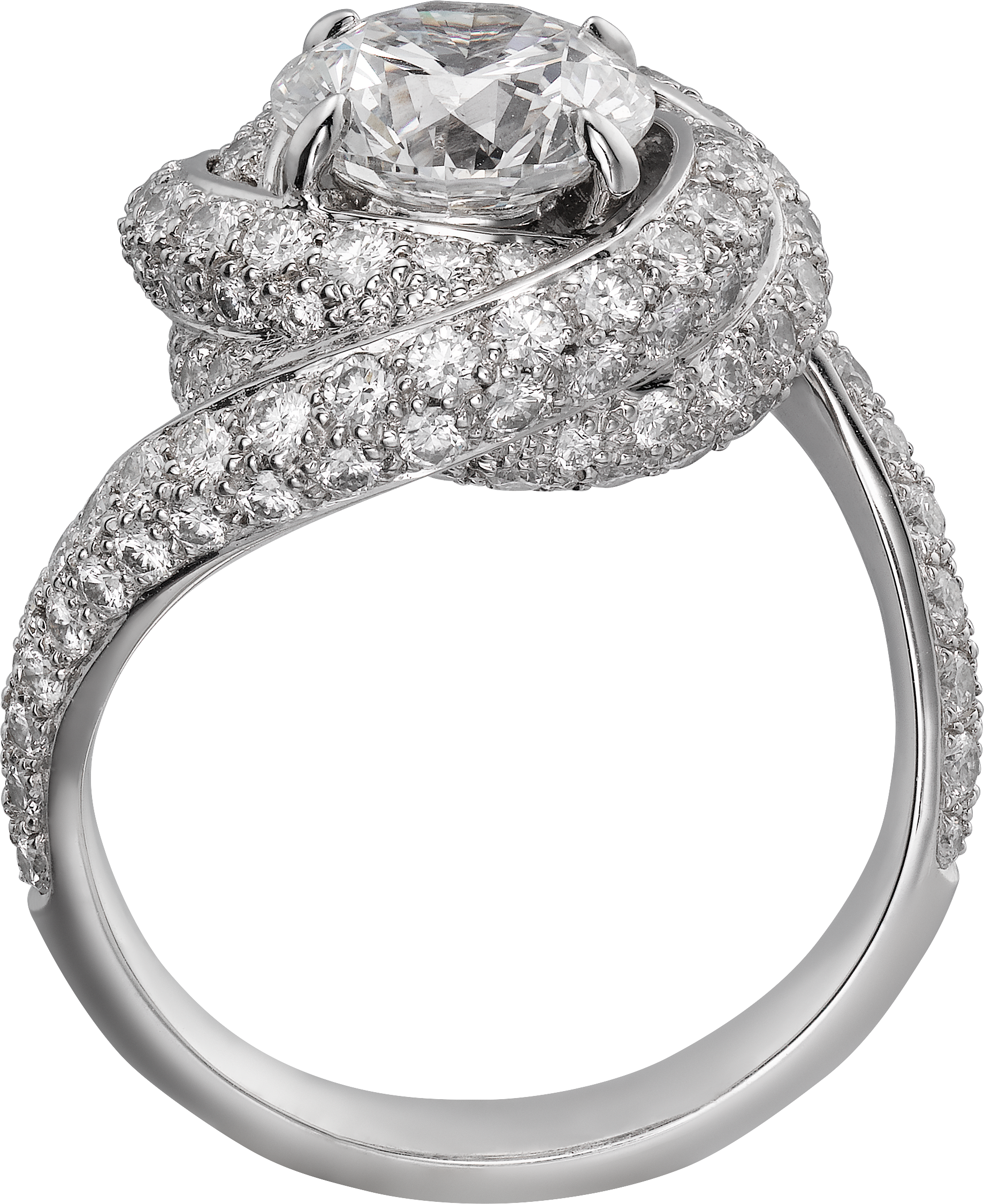Trinity Ruban solitaire, brilliant-cut diamond, paved 