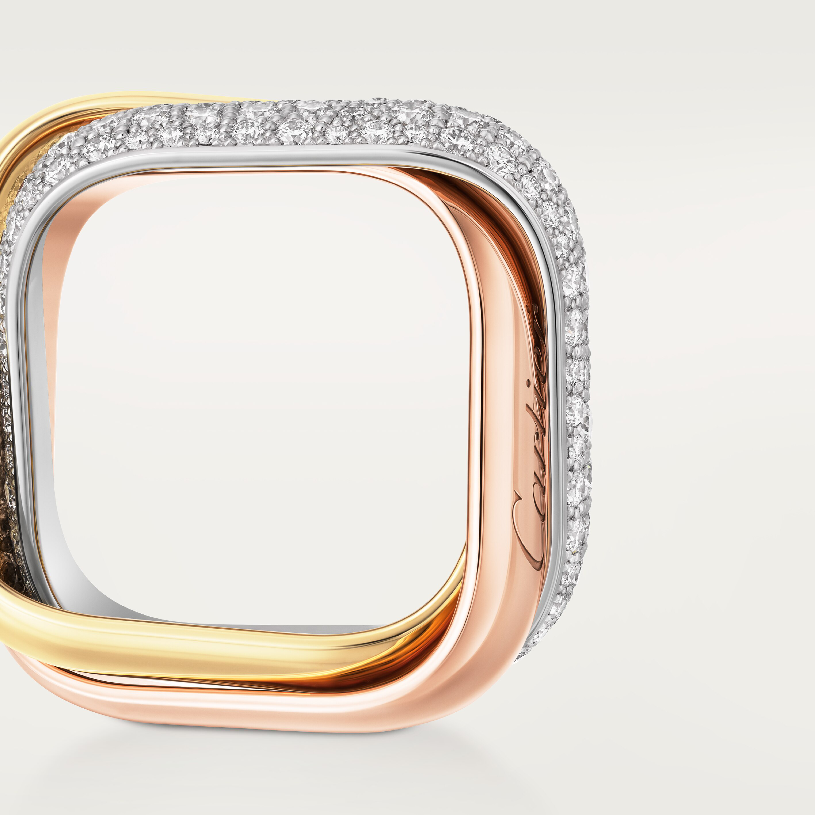 Trinity ring, cushion-shaped, large model, half-paved, image 5