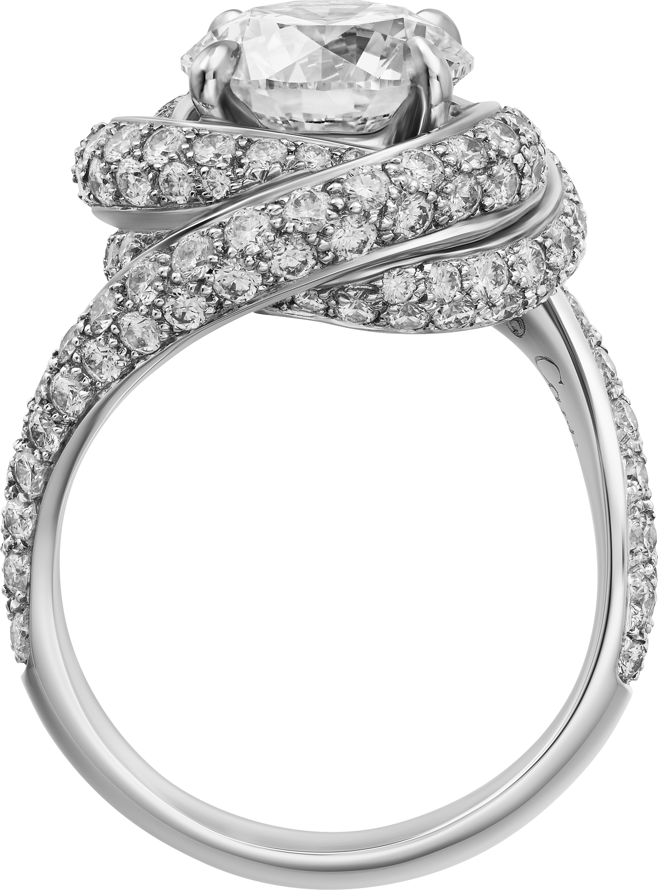 Trinity Ruban solitaire, brilliant-cut diamond, paved 