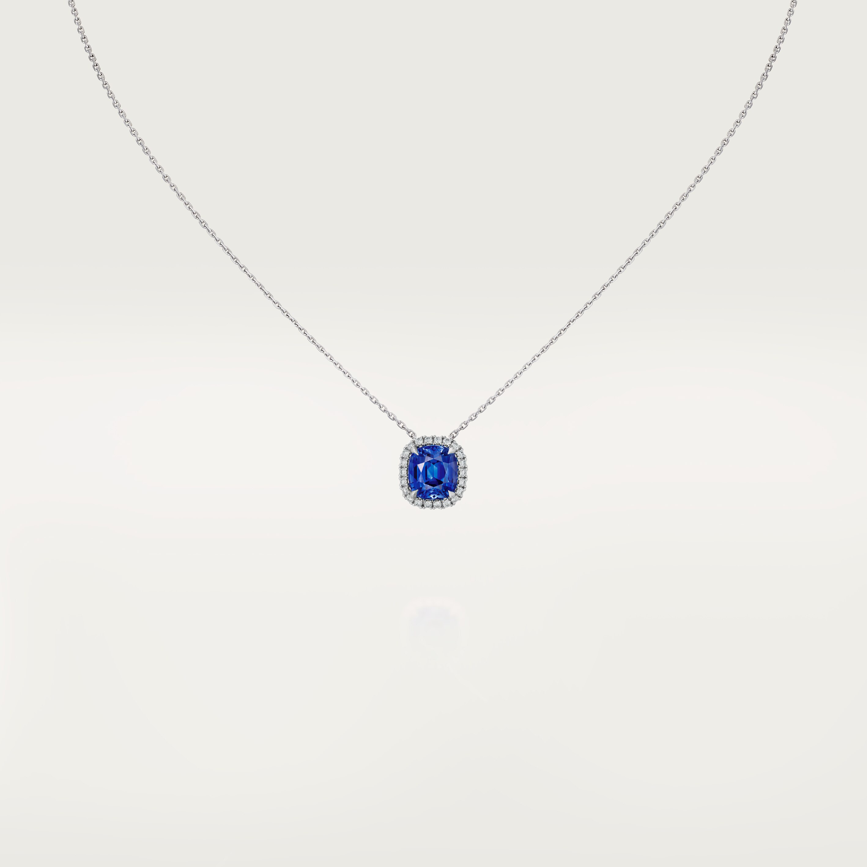 Cartier Destin&eacute;e pendant, cushion-cut sapphire, paved 