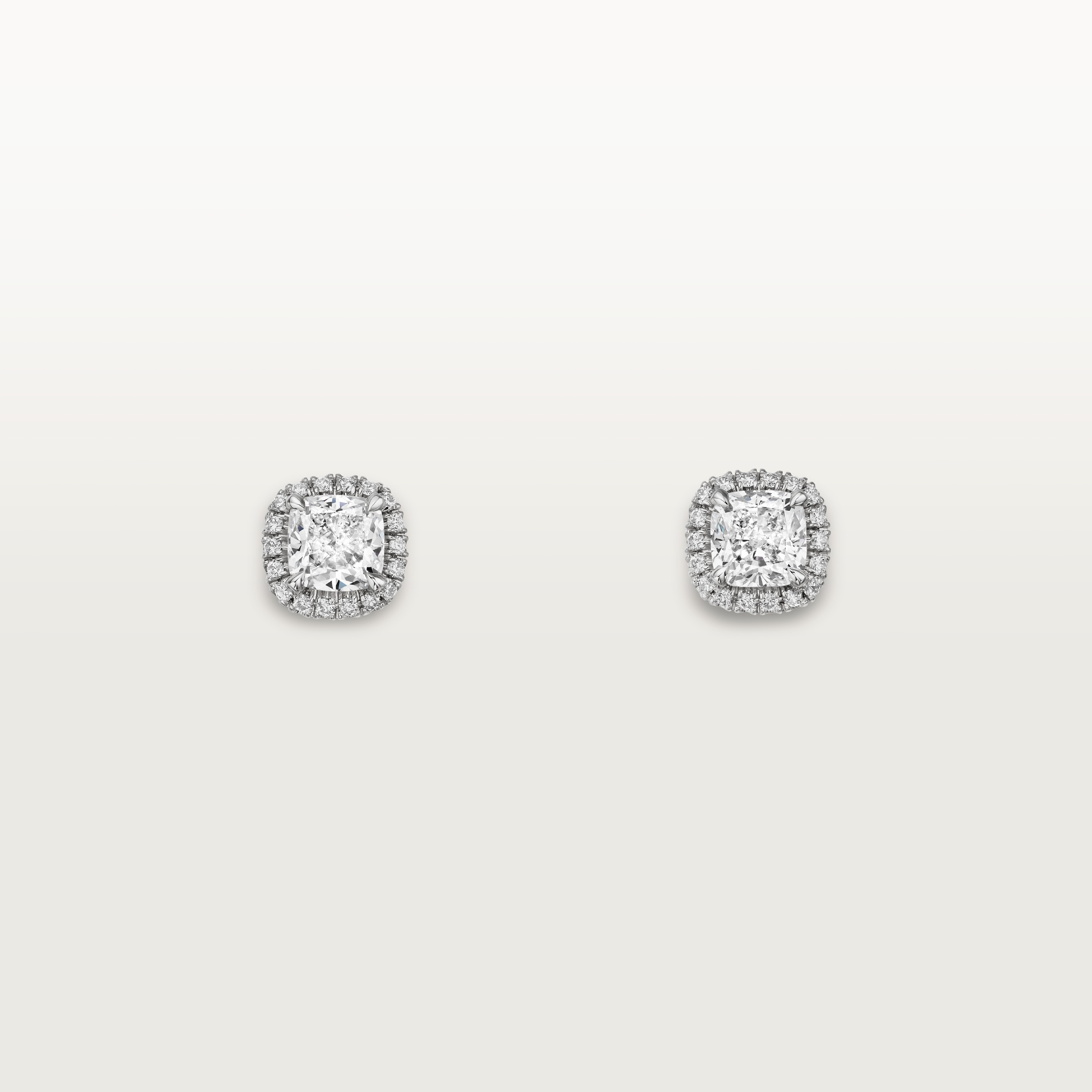 Cartier Destin&eacute;e stud earrings, 2 cushion-cut diamonds, paved
