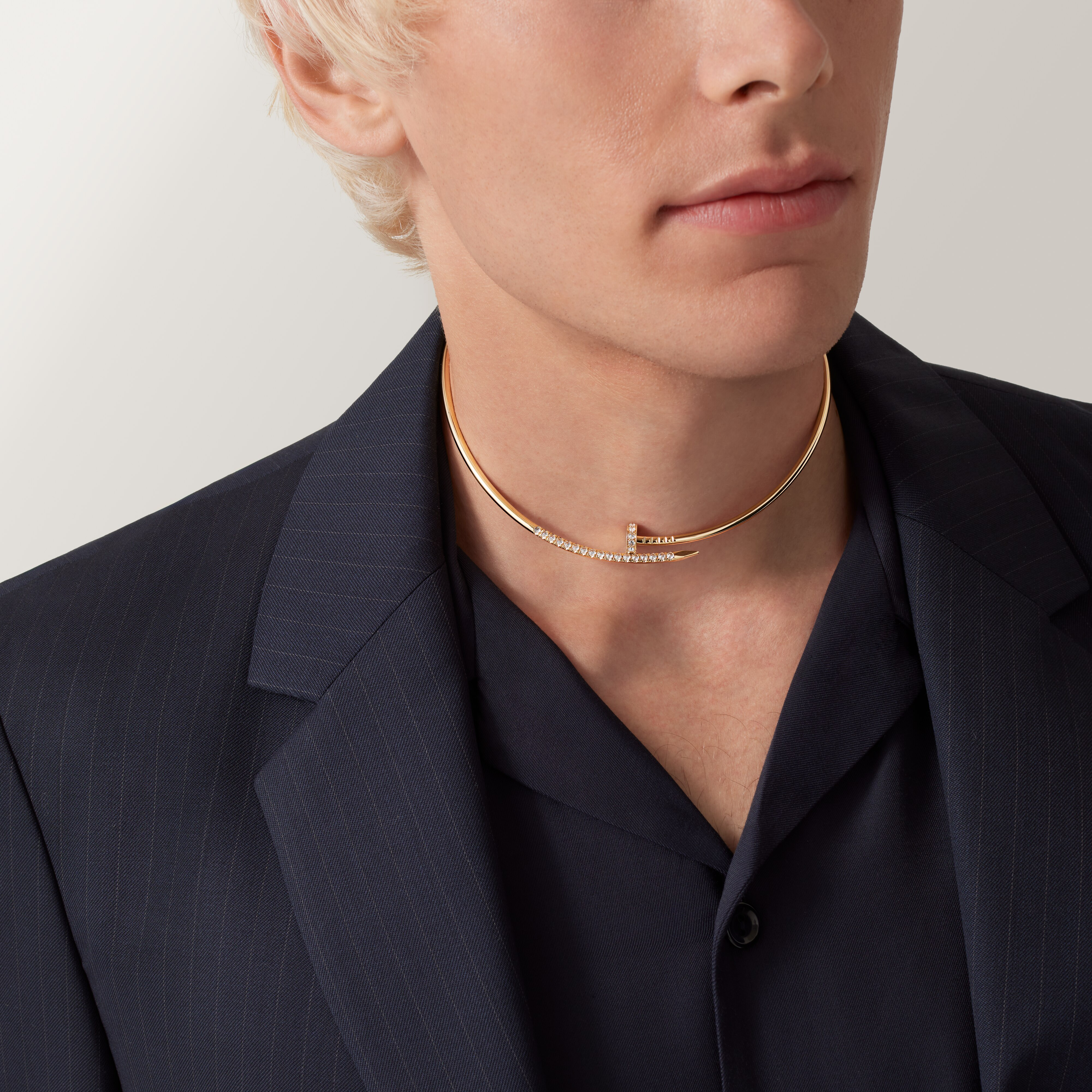 Juste un Clou torque necklace, small model, reverse-set diamonds