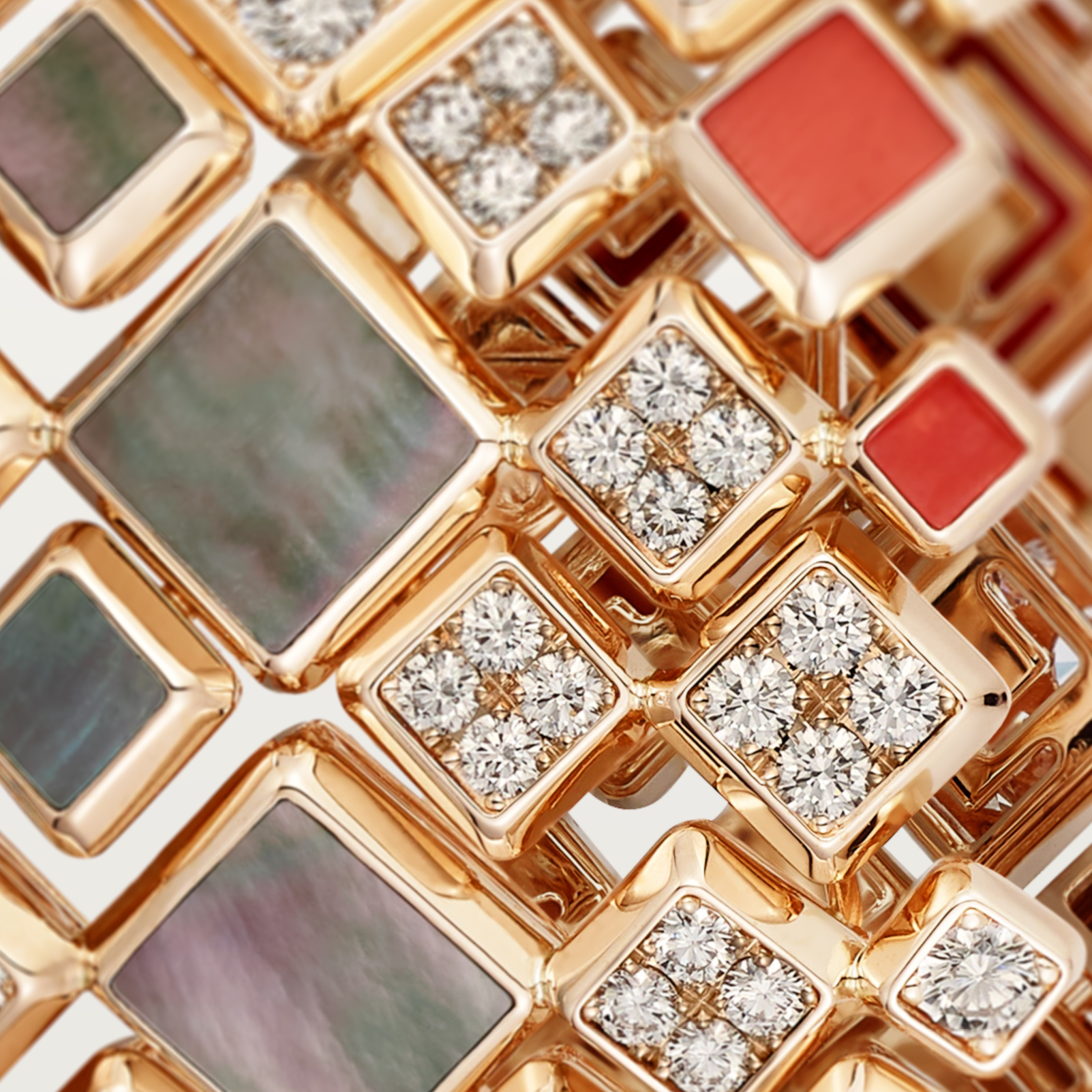 [Sur]naturel bracelet, coral, flexible, paved 