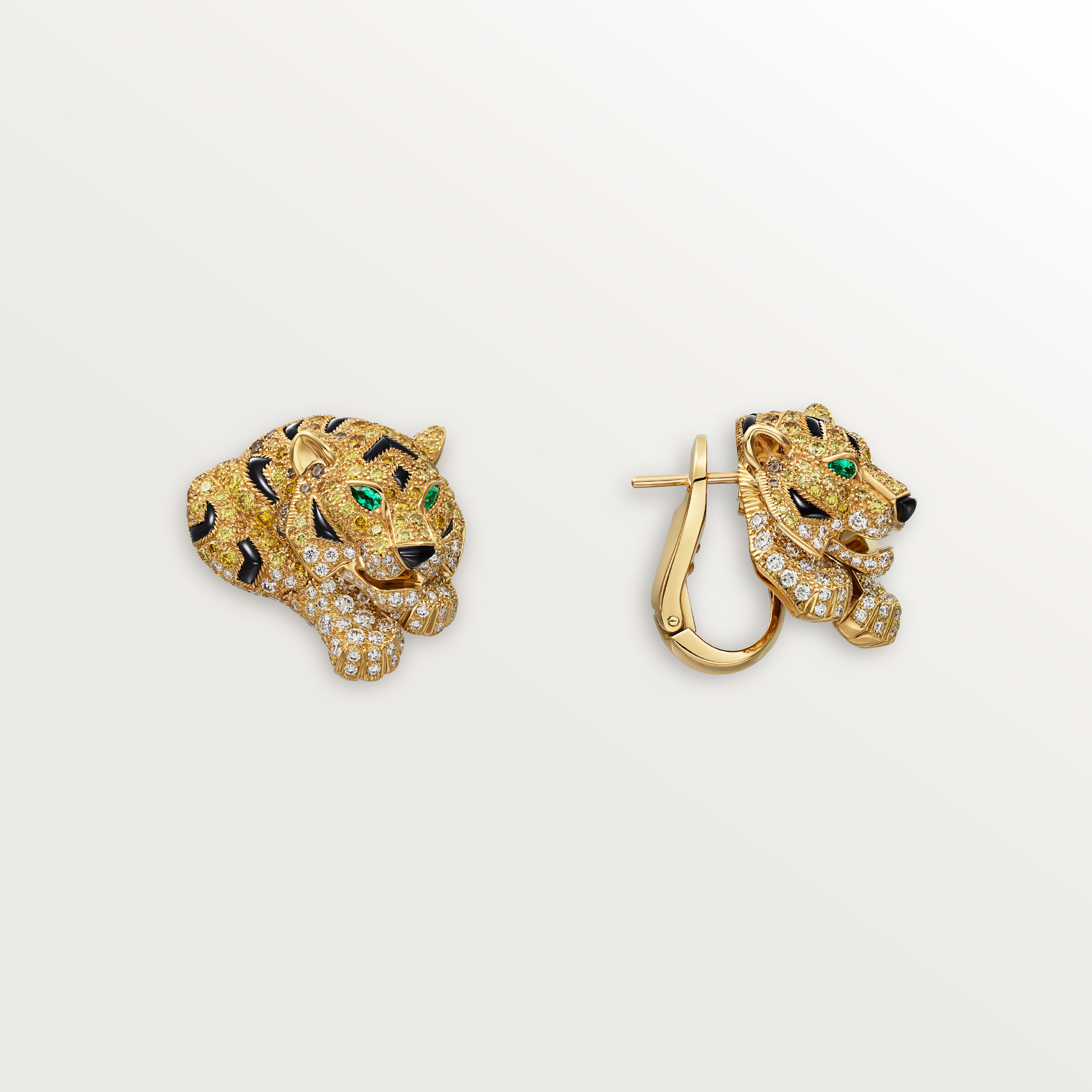 Faune et Flore de Cartier earrings, yellow, orange and brown diamonds, paved