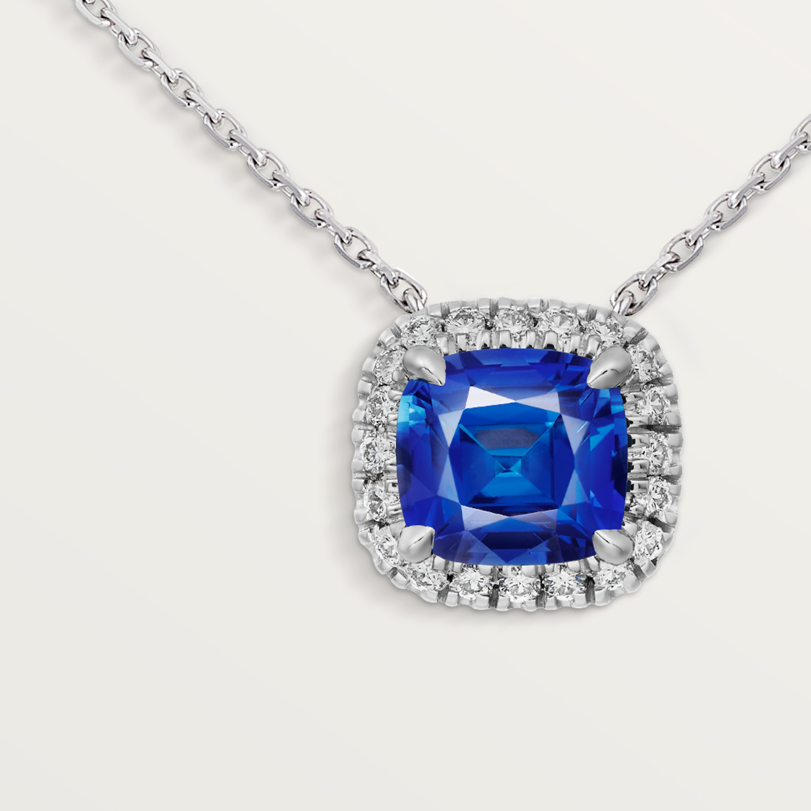 Cartier Destin&eacute;e pendant, cushion-cut sapphire, paved 