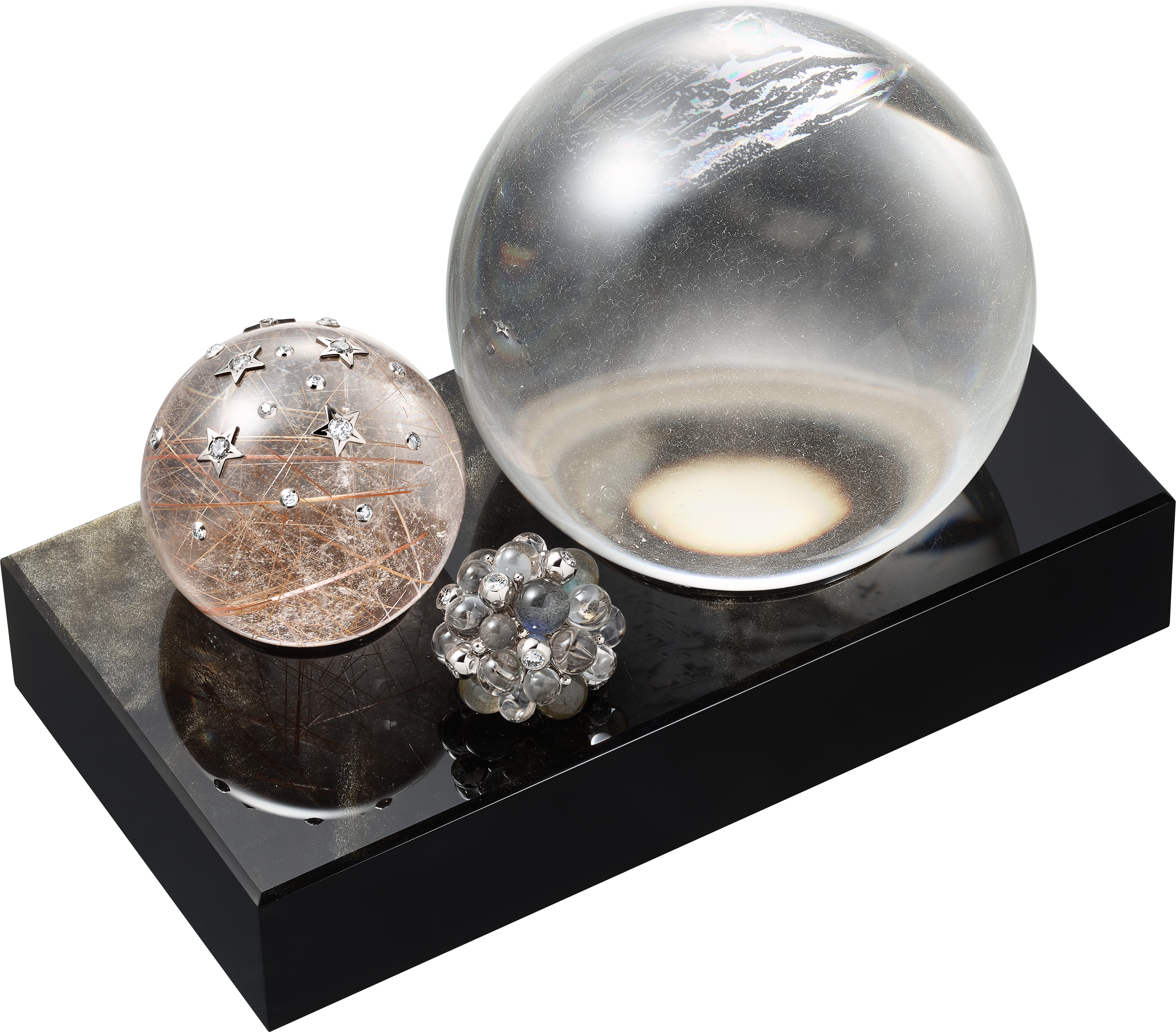 Golden obsidian Les Galaxies de Cartier clock