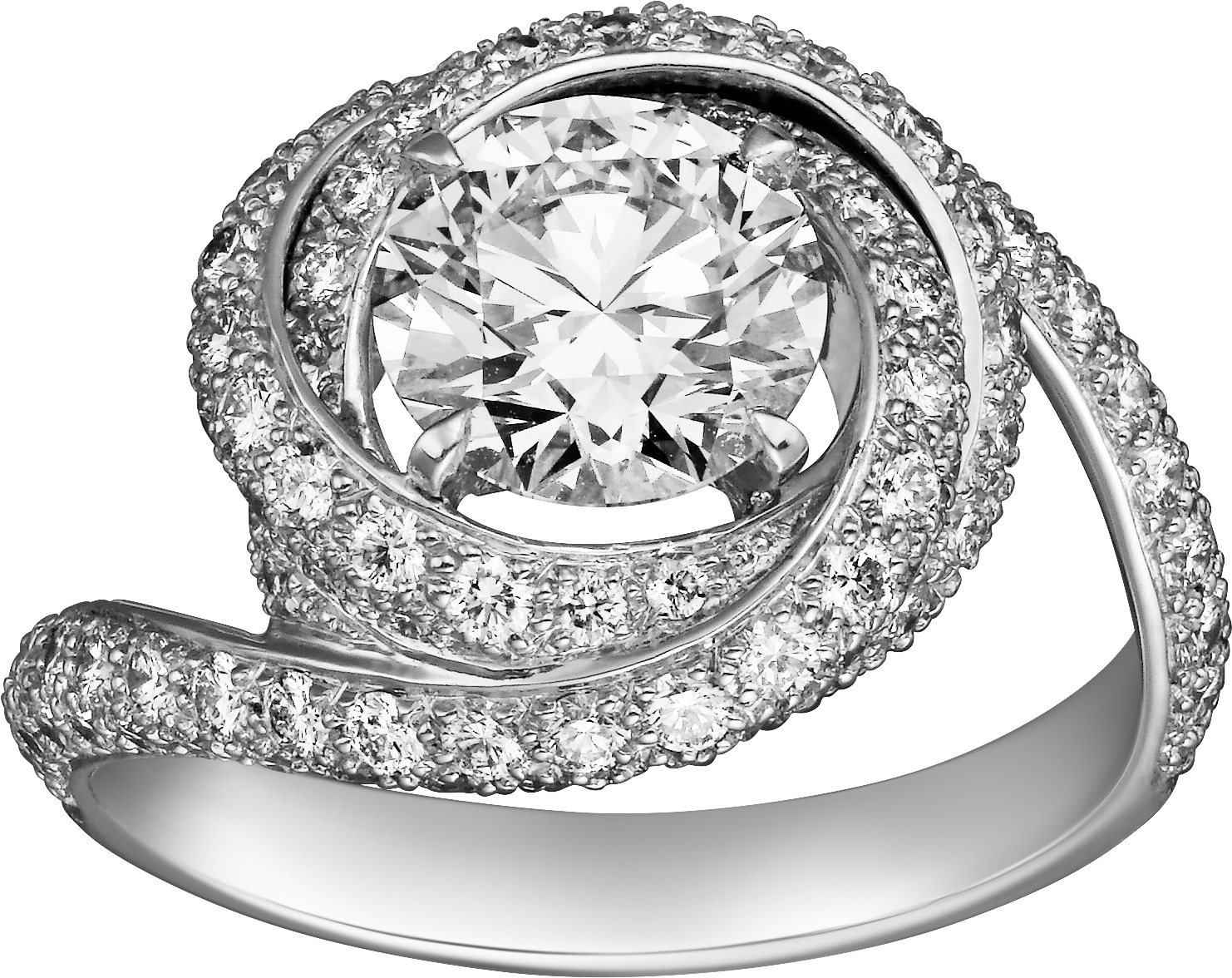 Trinity Ruban solitaire, brilliant-cut diamond, paved 