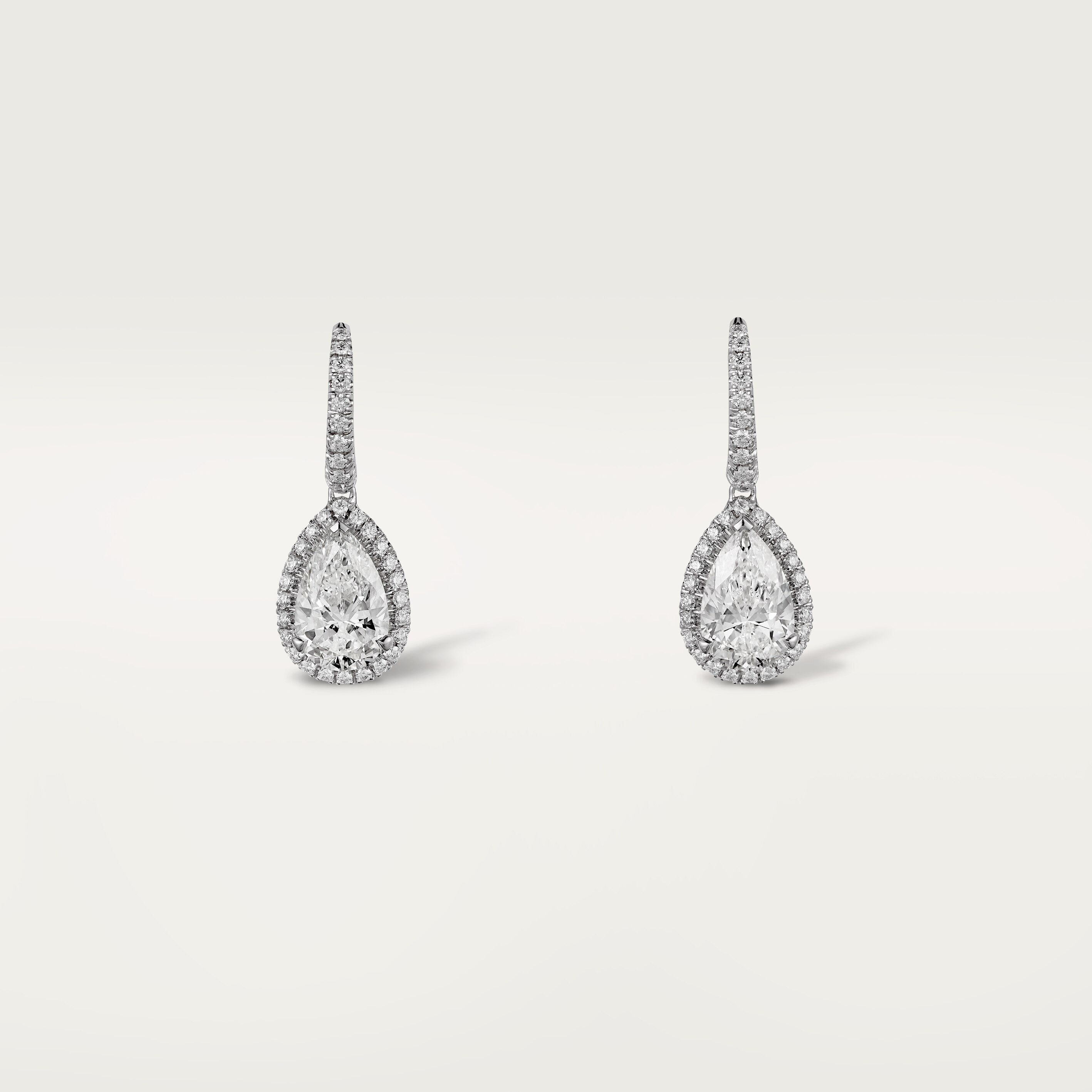 Cartier Destin&eacute;e sleeper earrings, 2 pear-shaped diamonds, paved
