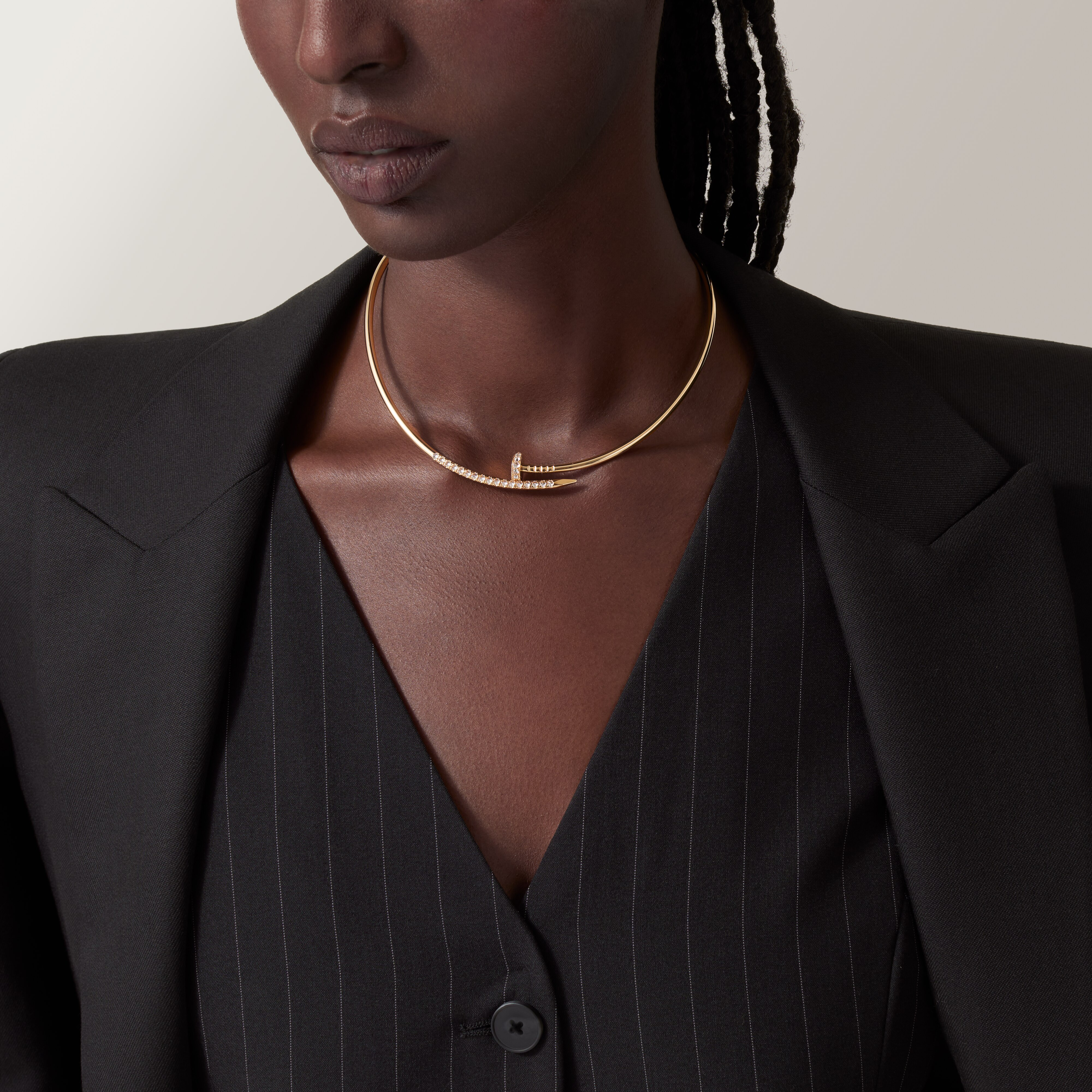 Juste un Clou torque necklace, small model, reverse-set diamonds