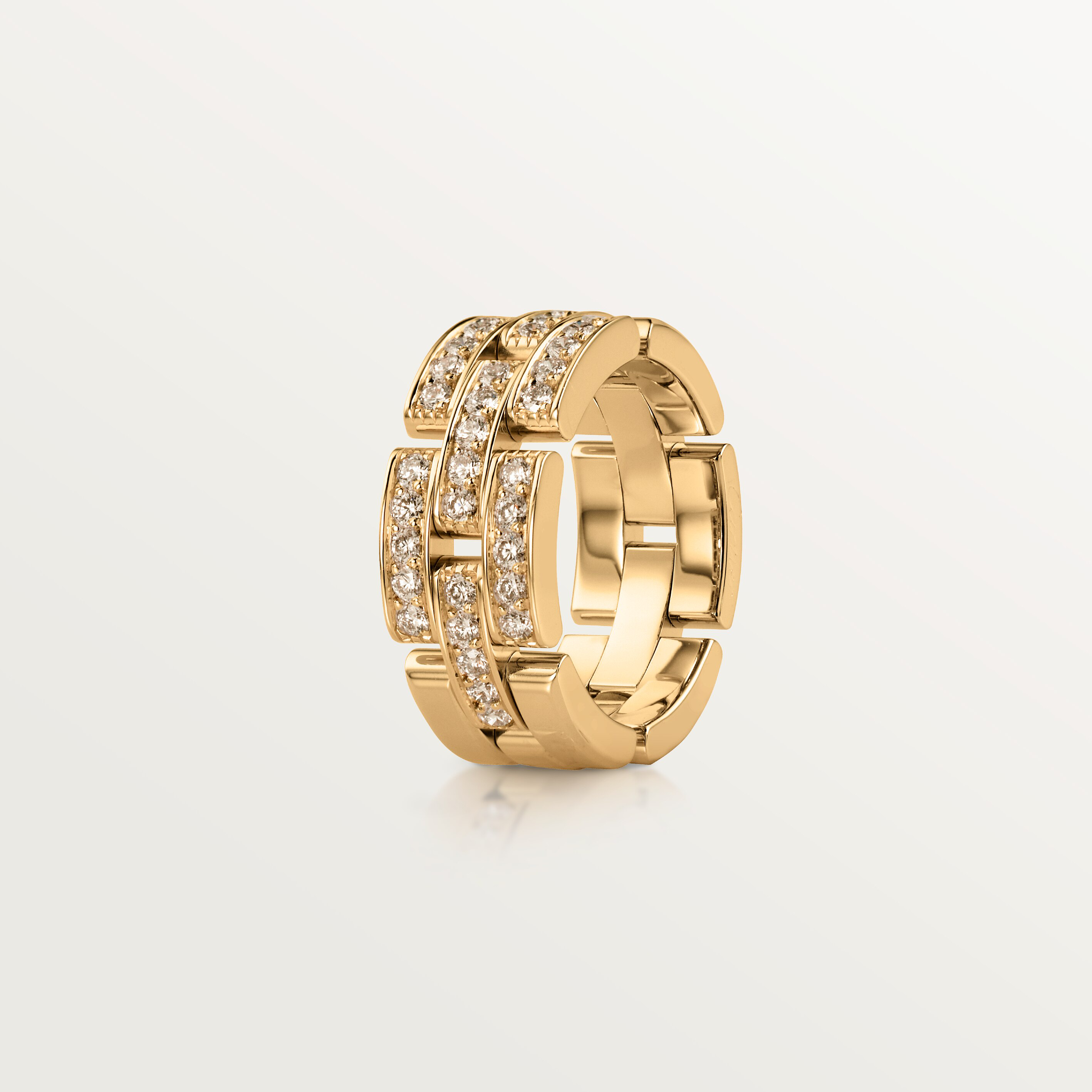 Maillon Panth&egrave;re ring, triple row, half-paved