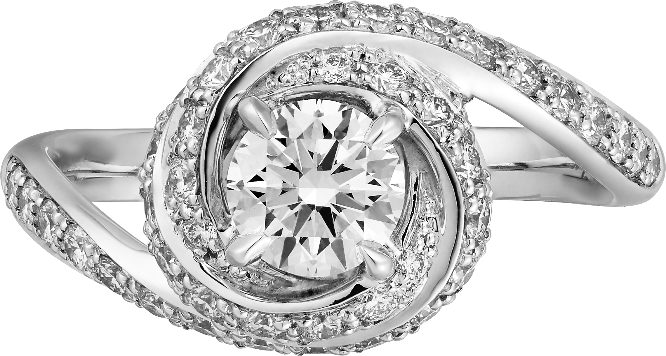 Trinity Ruban solitaire, brilliant-cut diamond, paved 