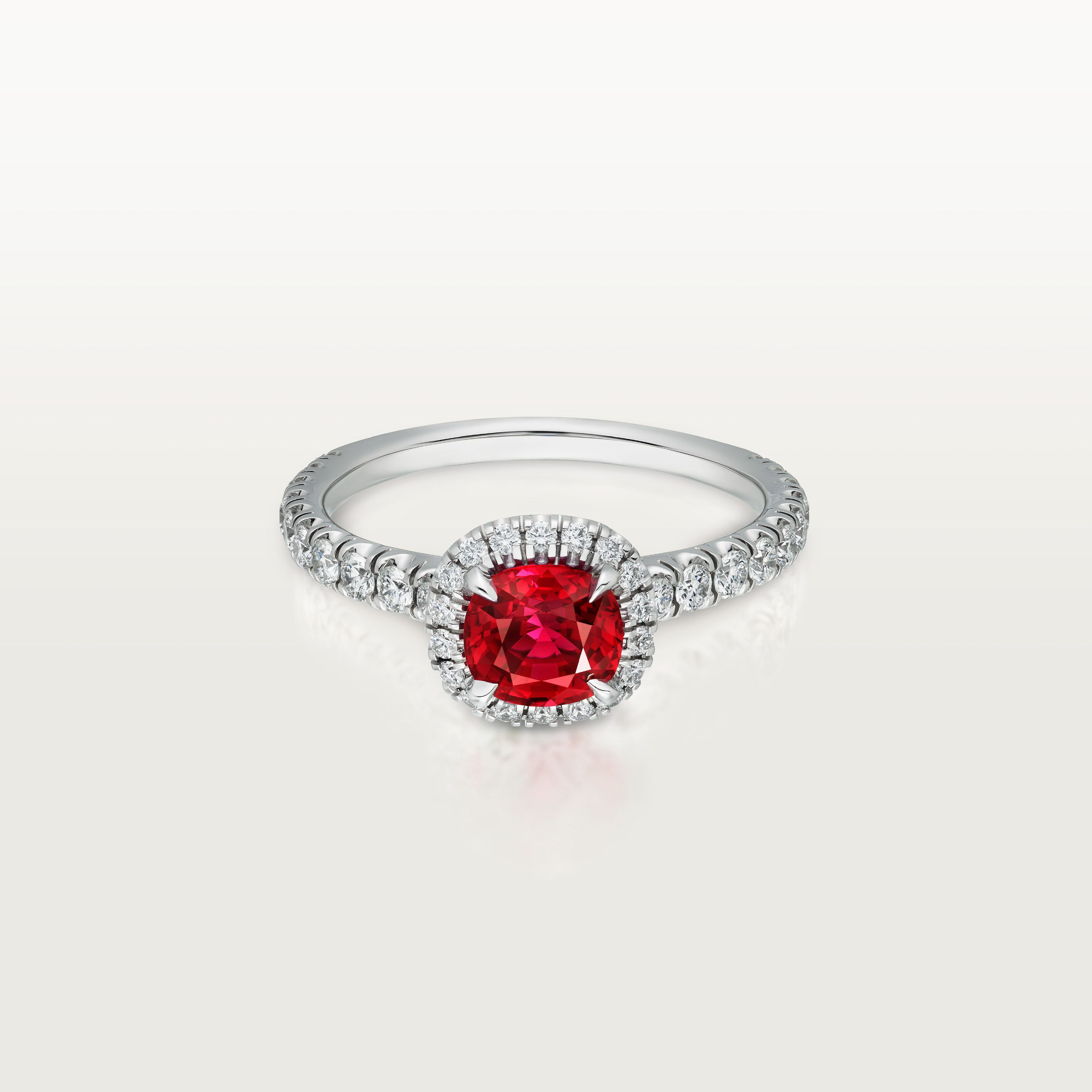 Cartier Destin&eacute;e solitaire, cushion-cut ruby, paved 
