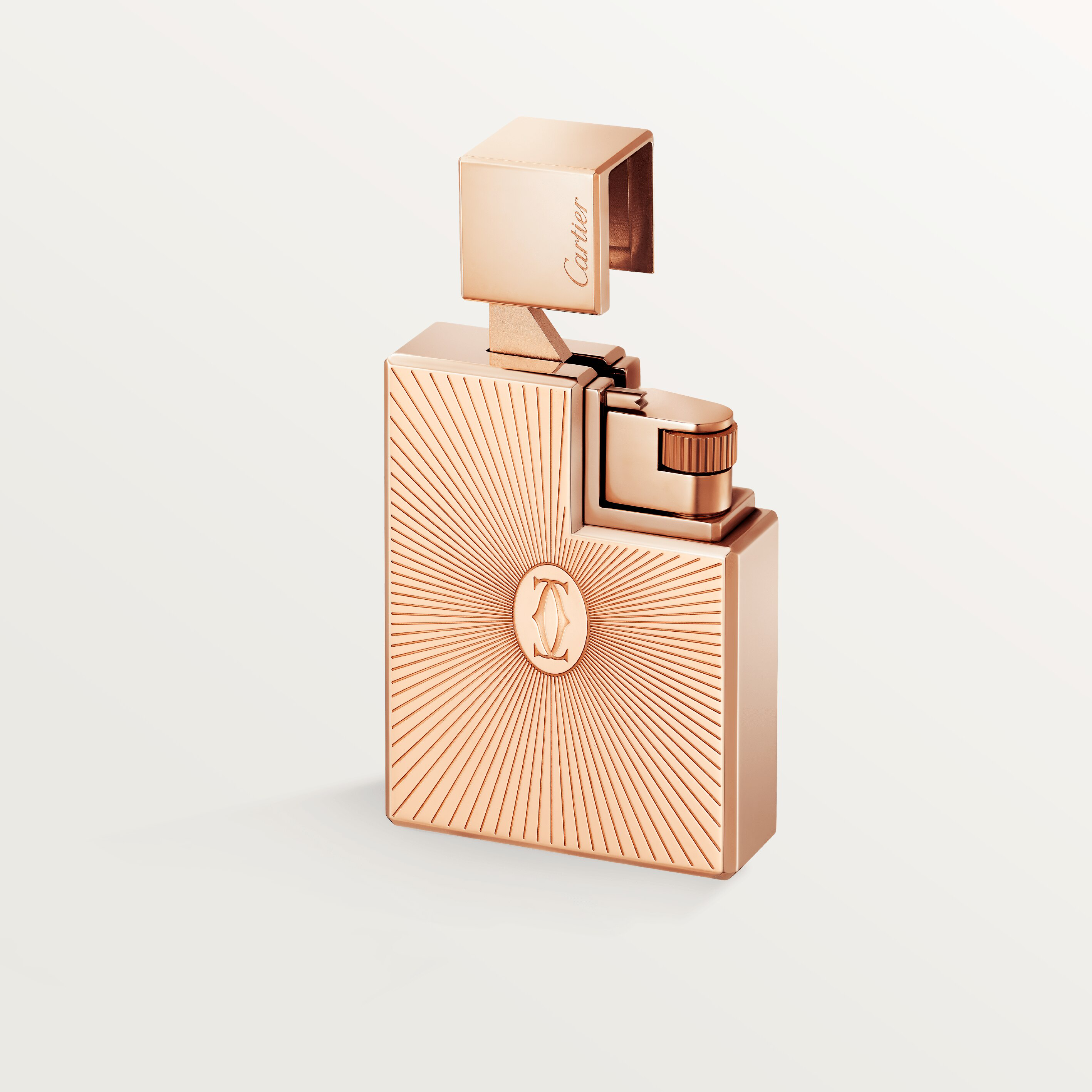 Double C de Cartier logo square lighter with Sunray motif in rose-golden finish