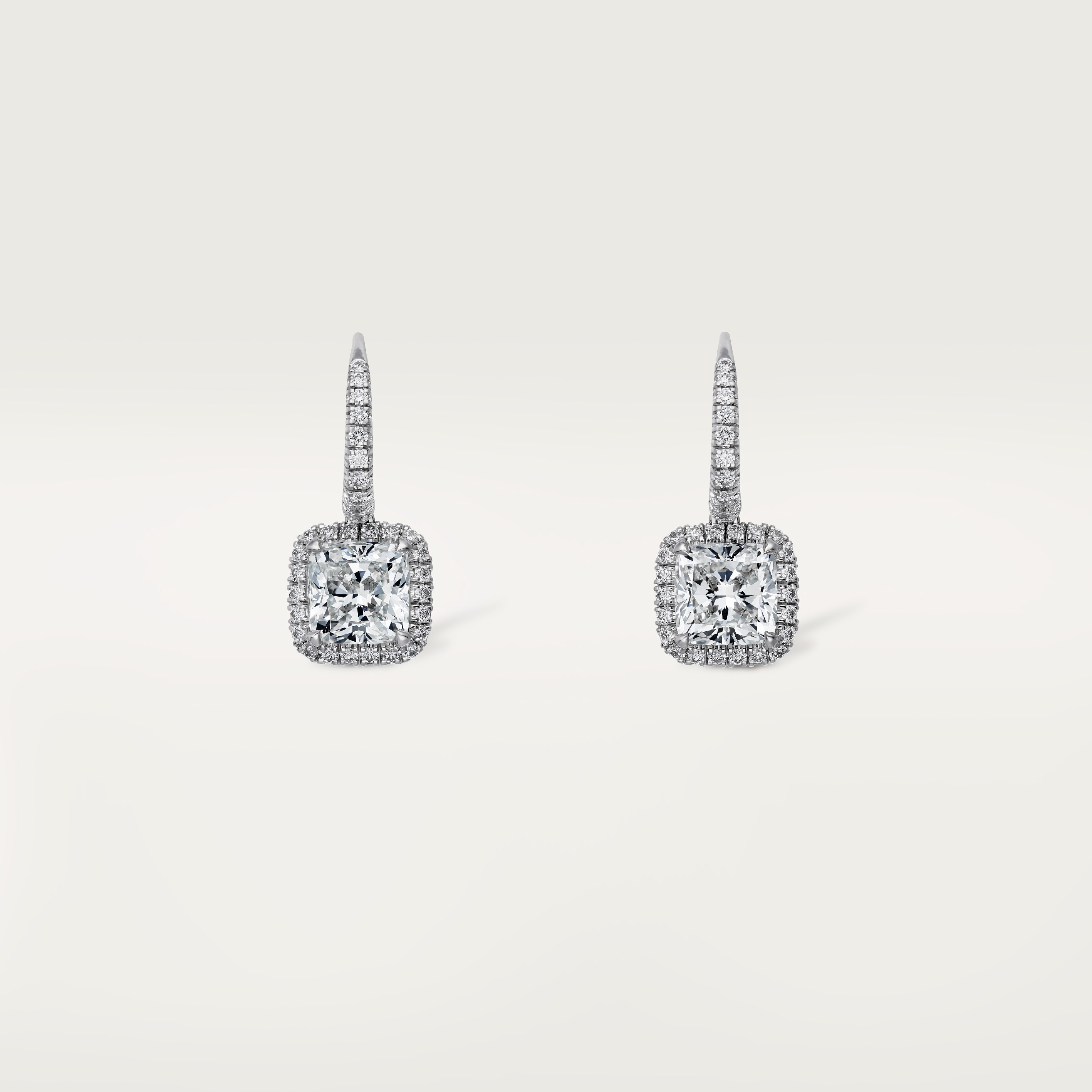 Cartier Destin&eacute;e sleeper earrings, 2 cushion-cut diamonds, paved