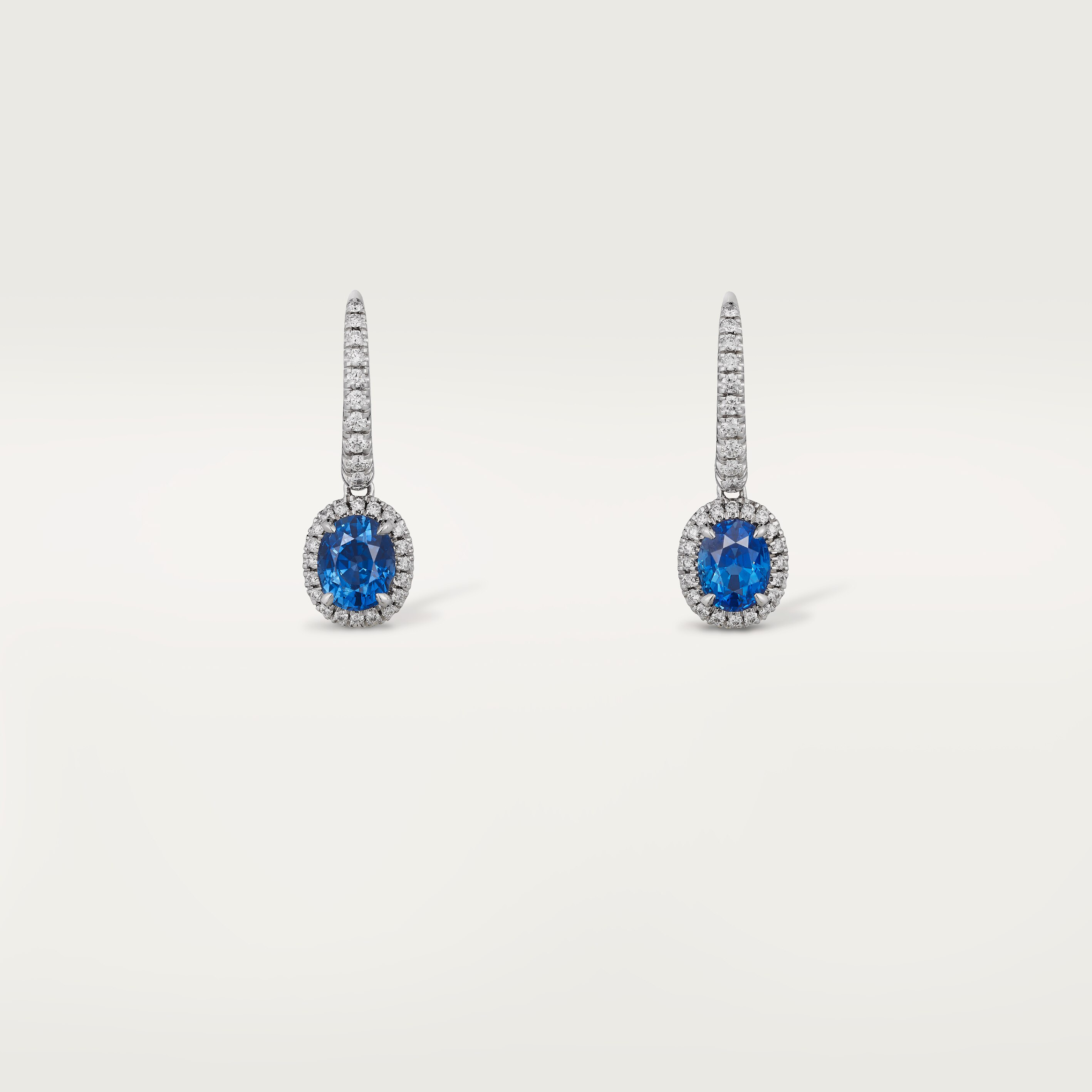 Cartier Destin&eacute;e sleeper earrings, 2 oval-cut sapphires, paved