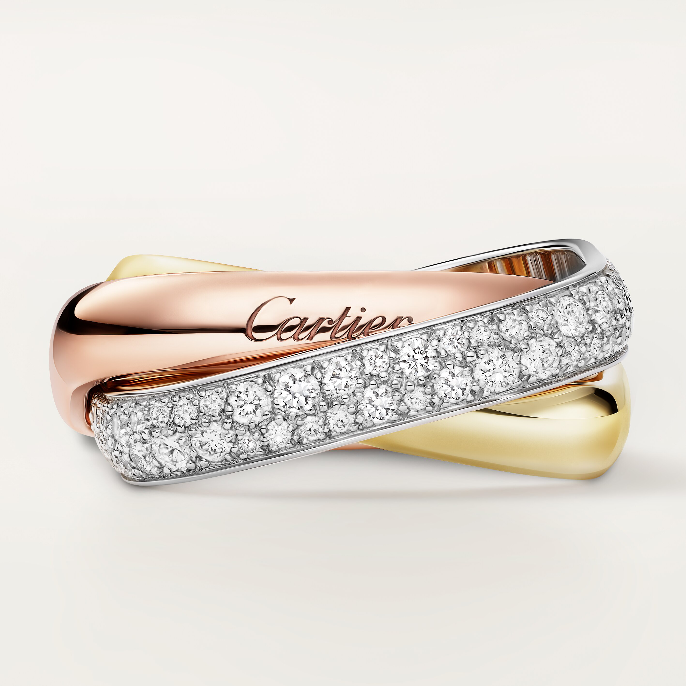 Trinity ring, cushion-shaped, medium model, half-paved, image 5