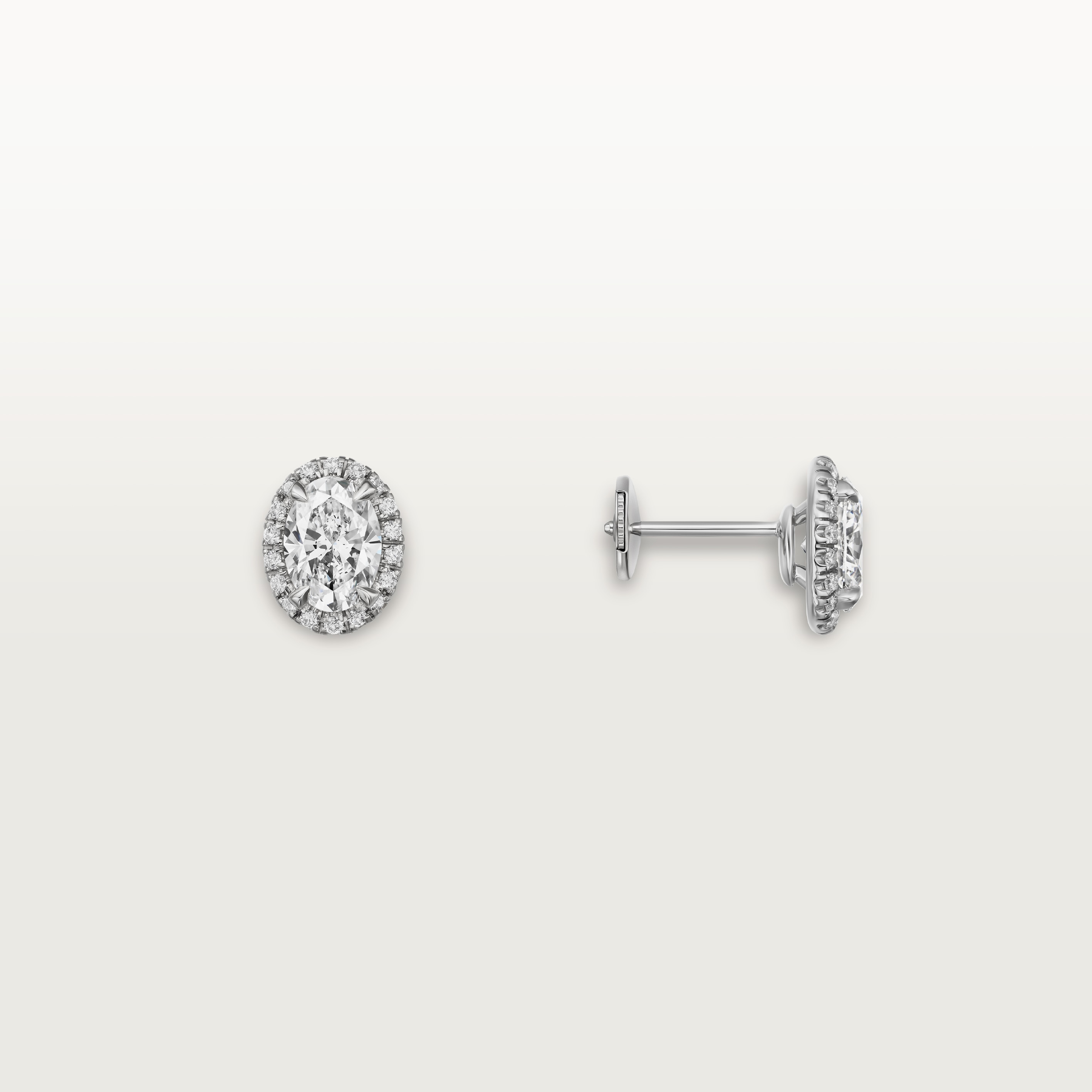 Cartier Destin&eacute;e stud earrings, 2 oval-cut diamonds, paved