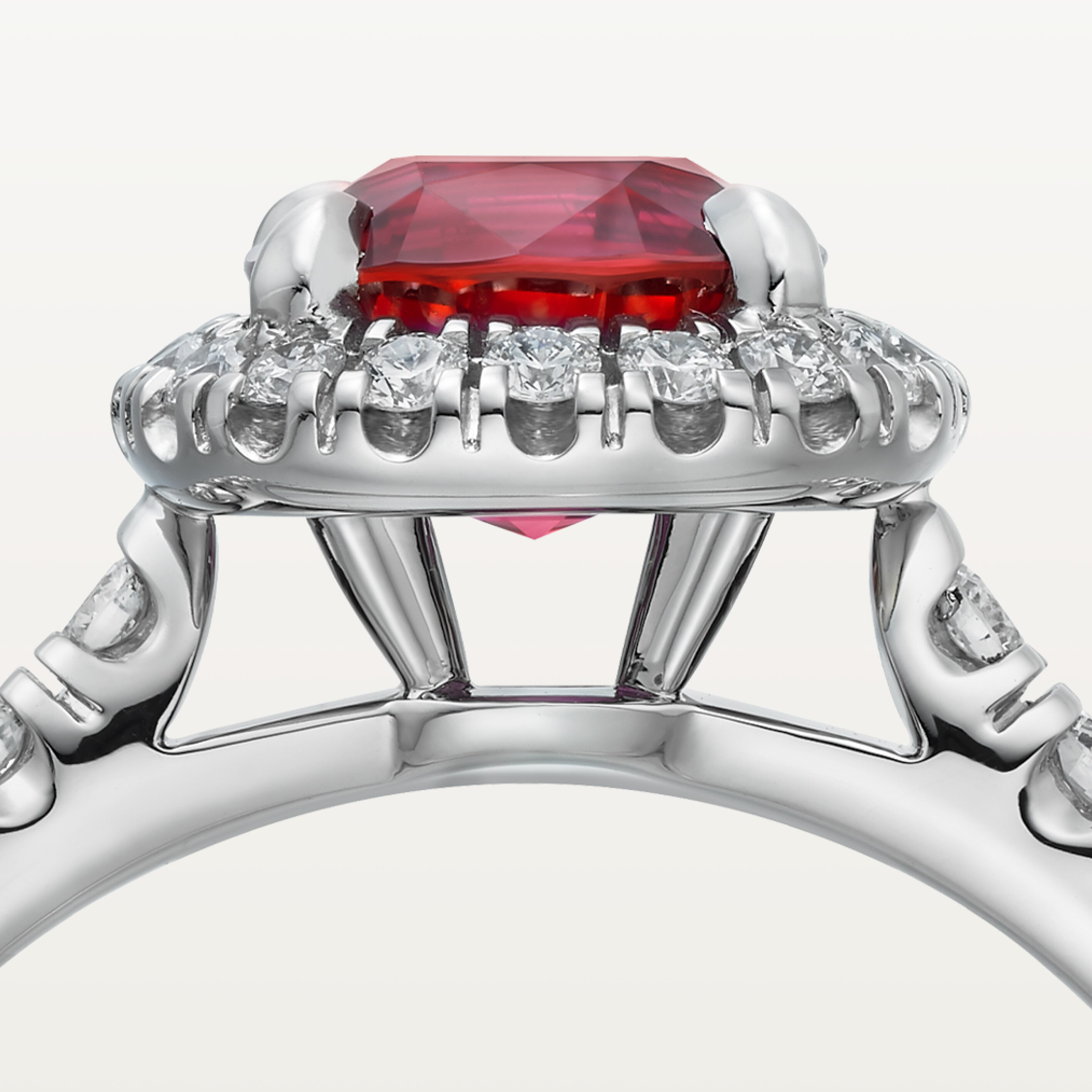 Cartier Destin&eacute;e solitaire, cushion-cut ruby, paved 