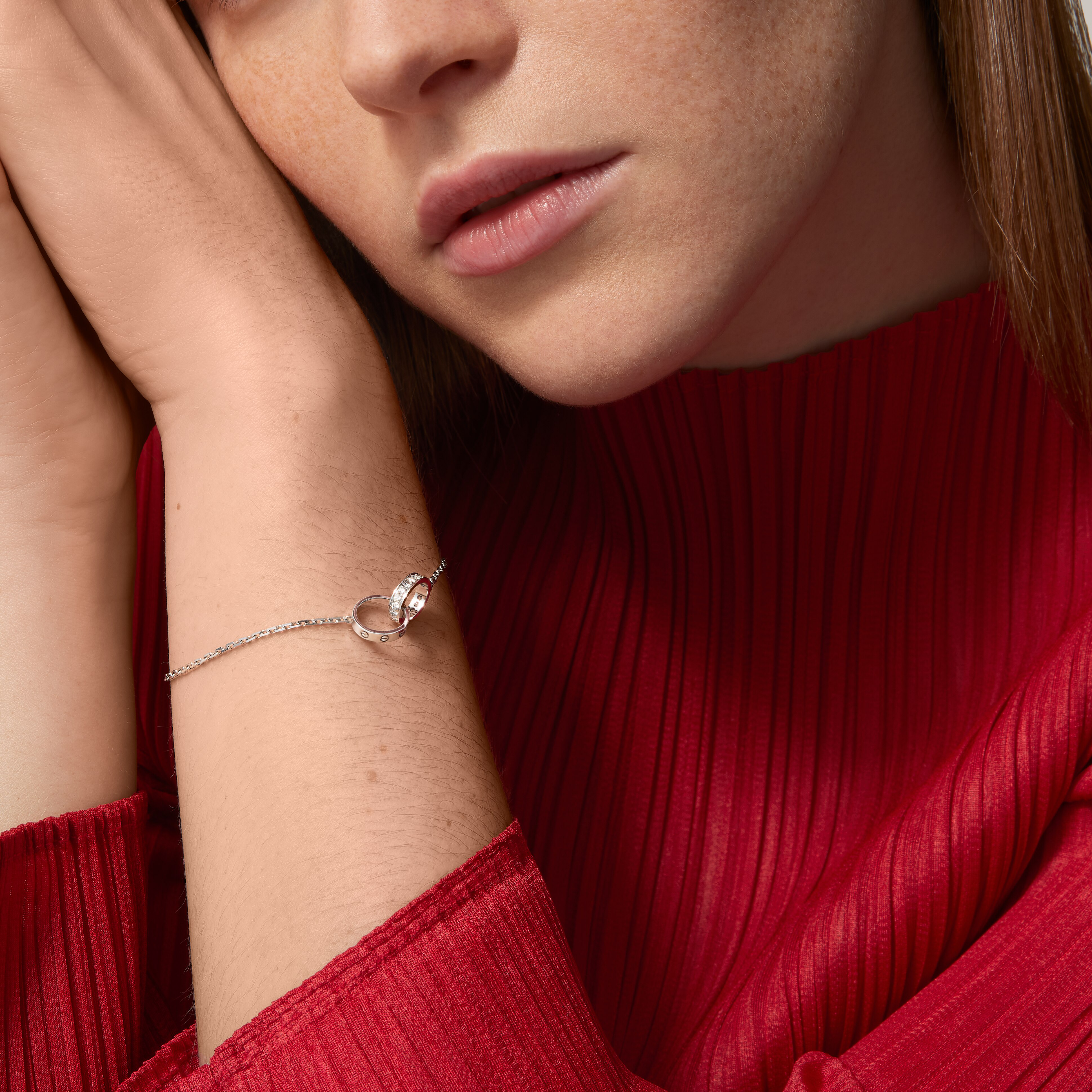 #LOVE# bracelet, on chain, half-paved