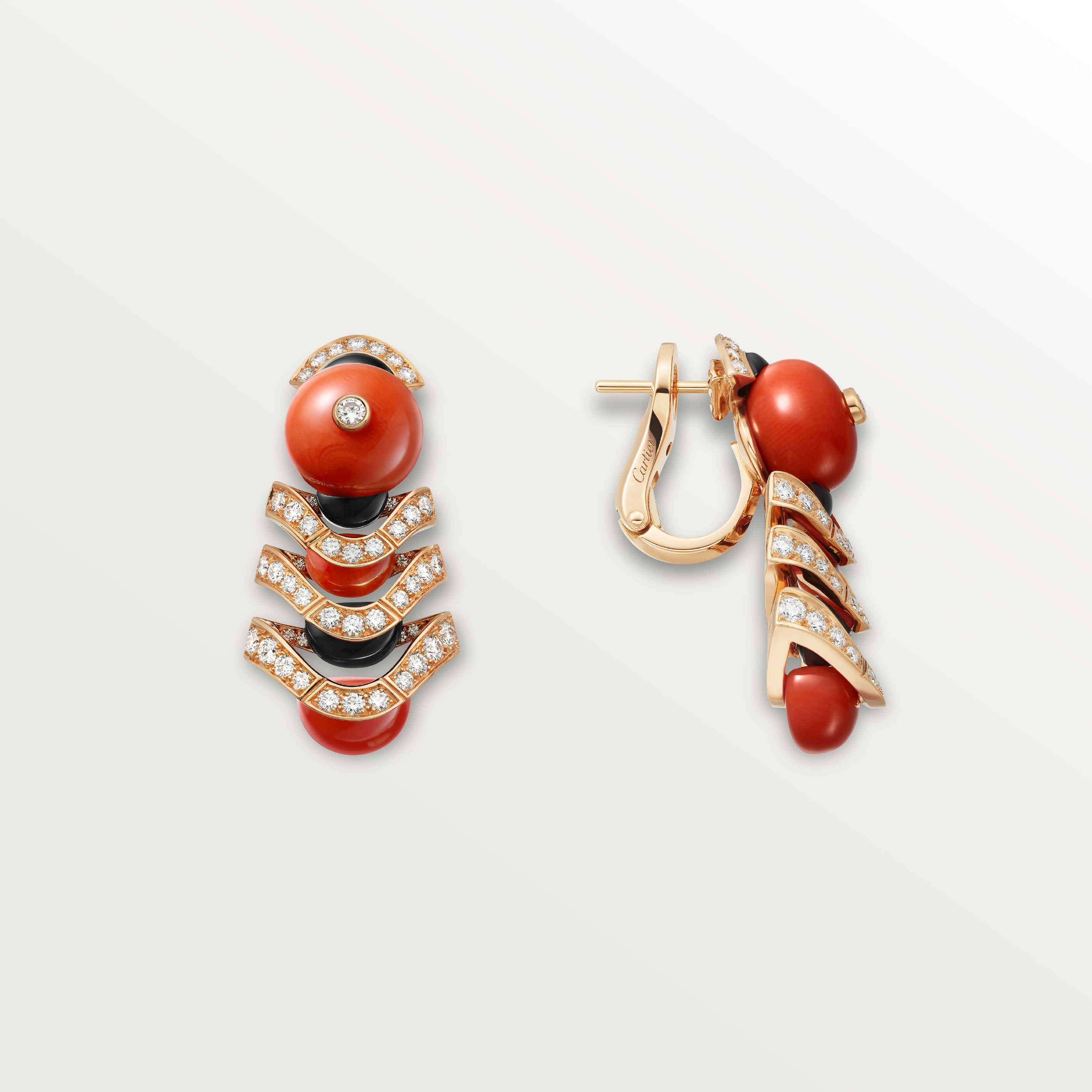 G&eacute;ometrie & Contrastes earrings, coral, paved