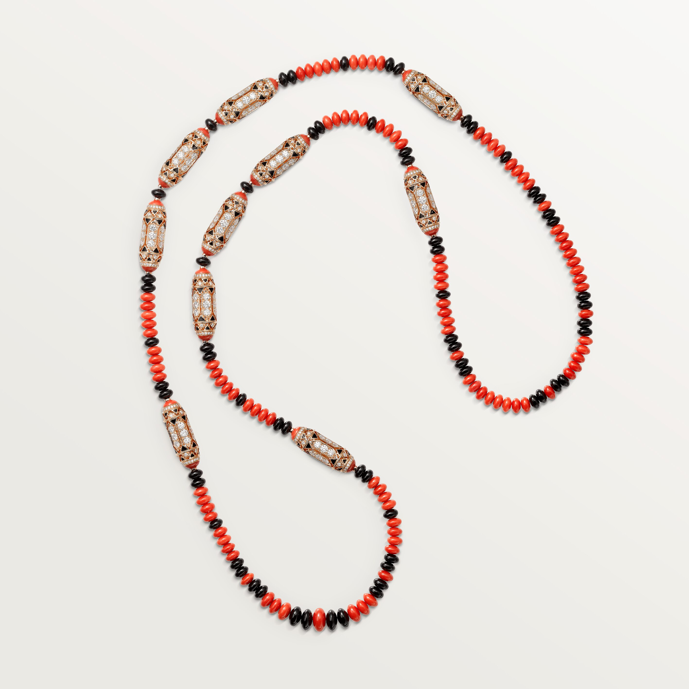 G&eacute;ometrie & Contrastes necklace, coral, paved