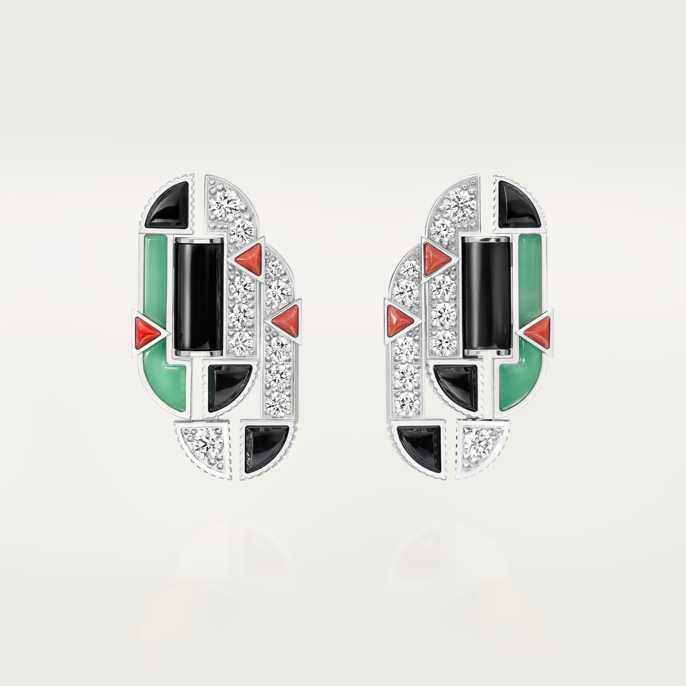 G&eacute;om&eacute;trie & Contrastes earrings, chrysoprase, paved