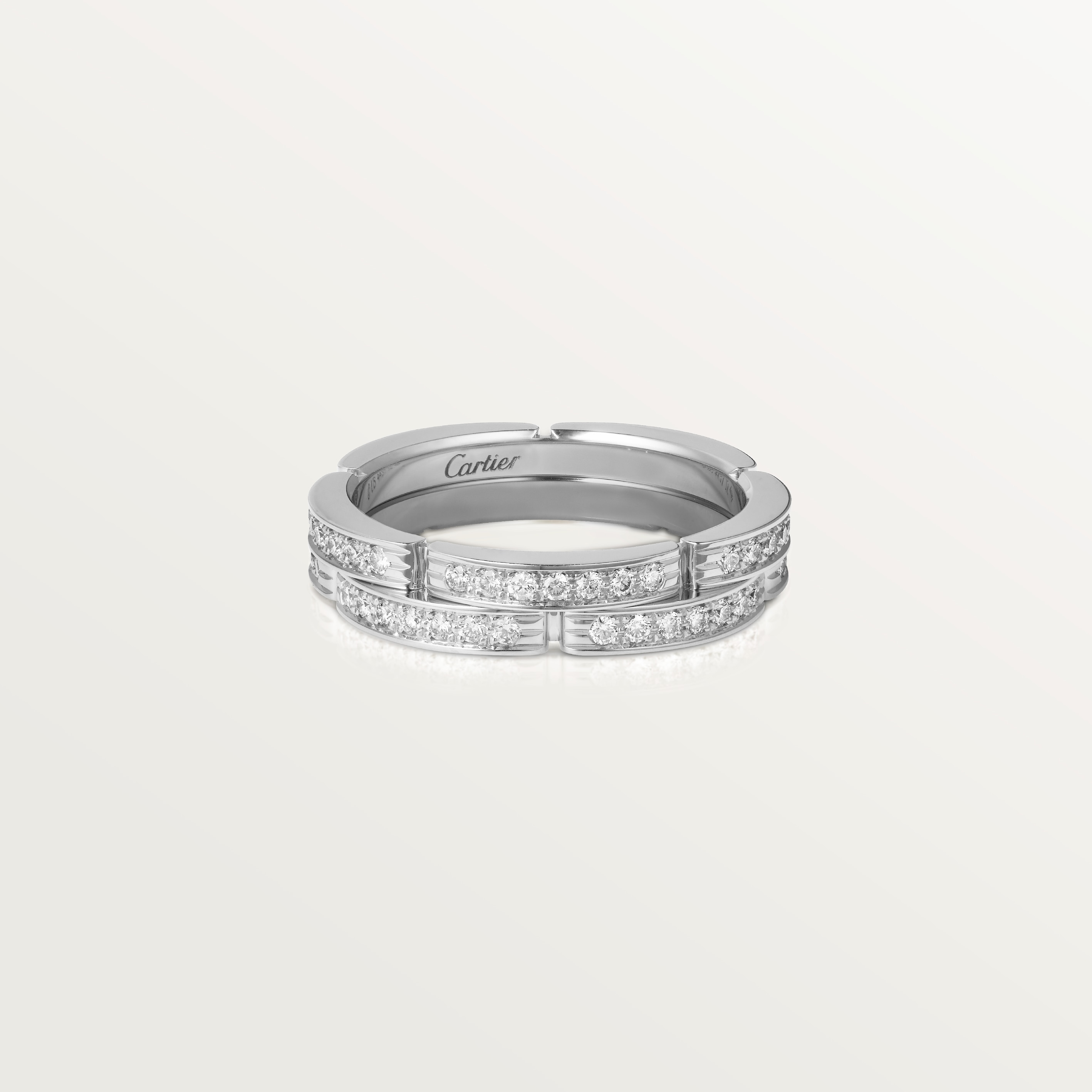 Maillon Panth&egrave;re wedding band, double row, half-paved