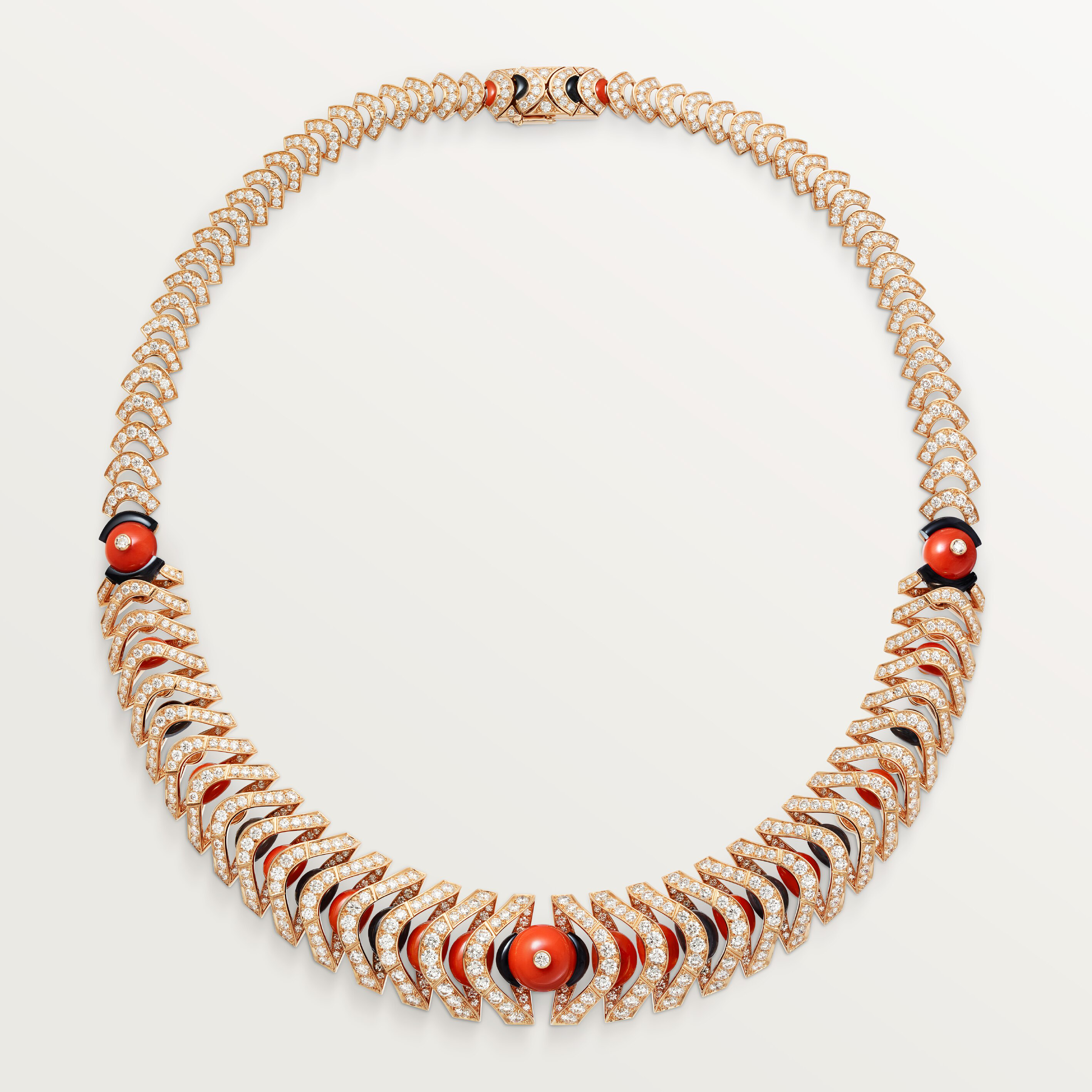 G&eacute;ometrie & Contrastes necklace, coral, paved