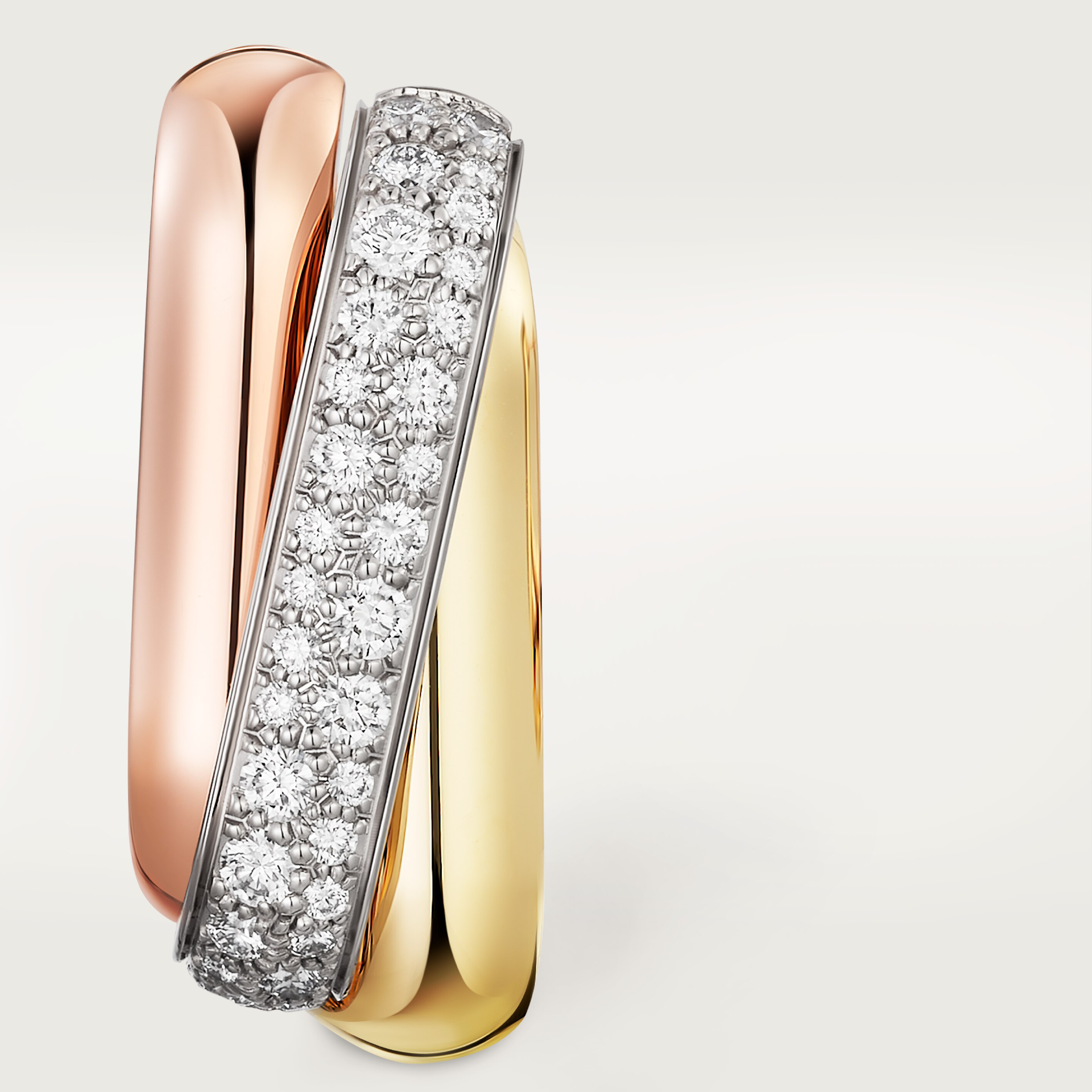 Trinity earrings, cushion-shaped, half-paved