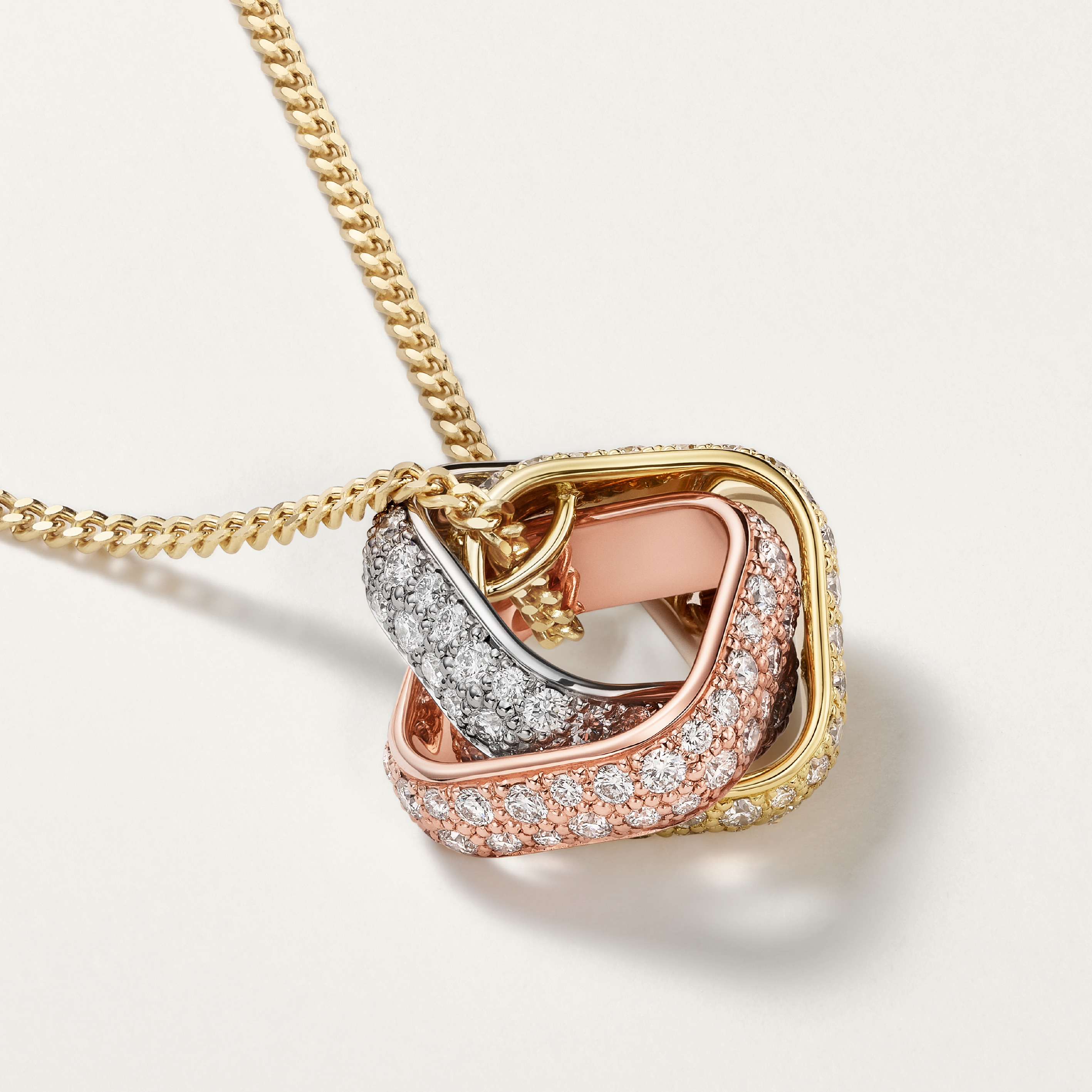 Trinity cushion pendant, paved