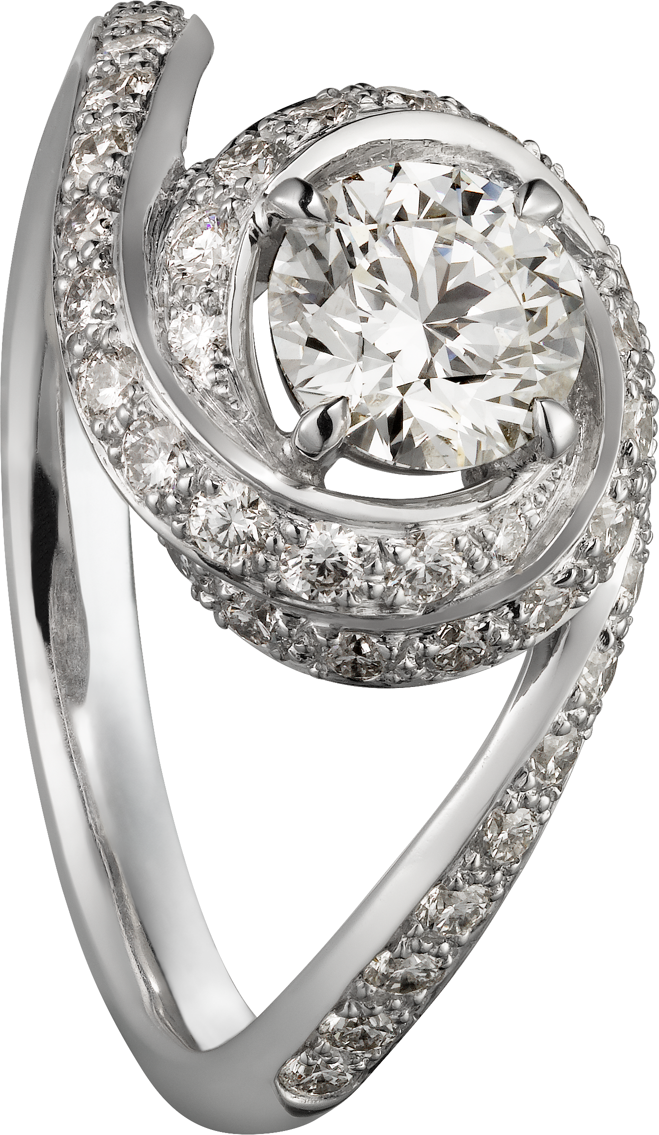 Trinity Ruban solitaire, brilliant-cut diamond, paved 