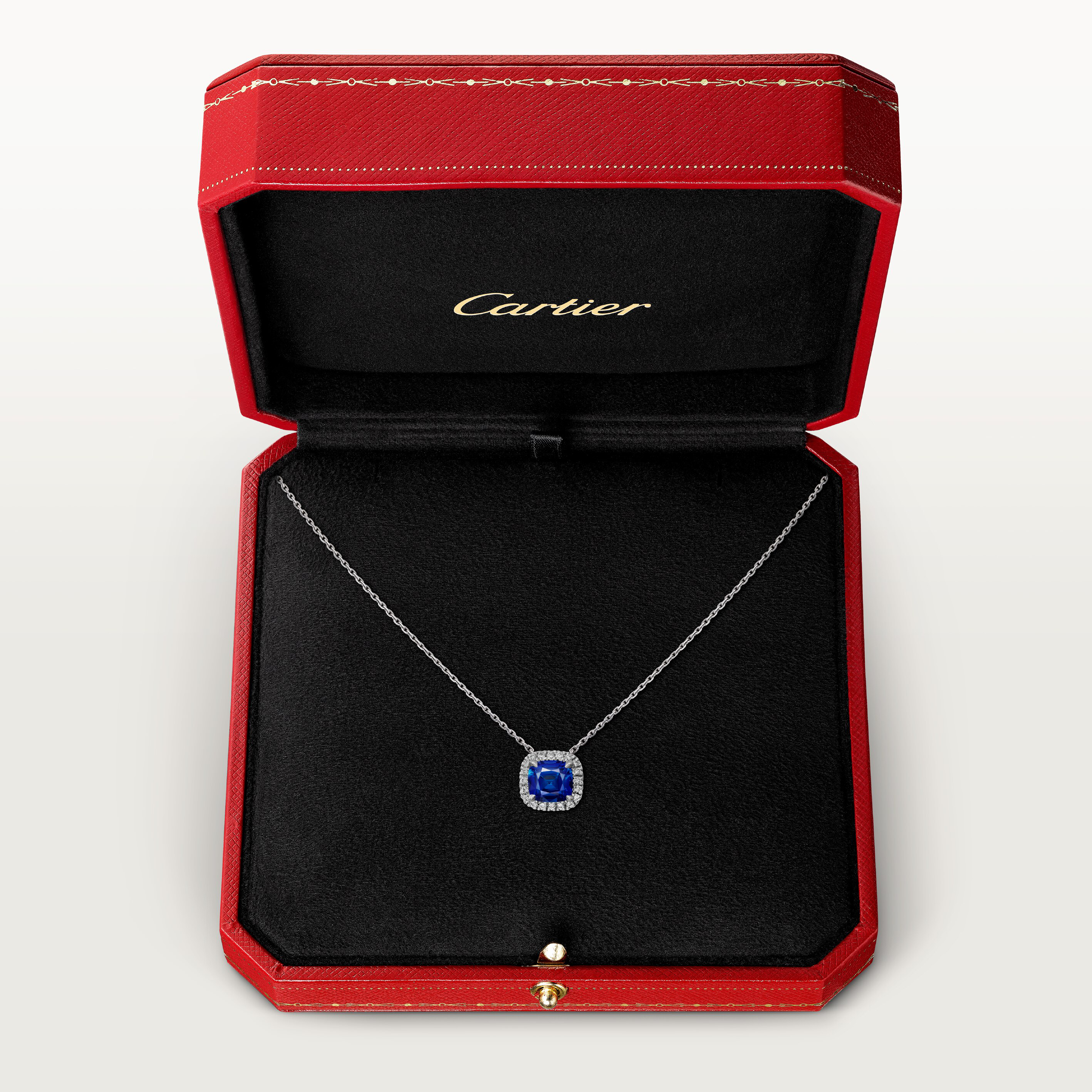 Cartier Destin&eacute;e pendant, cushion-cut sapphire, paved 