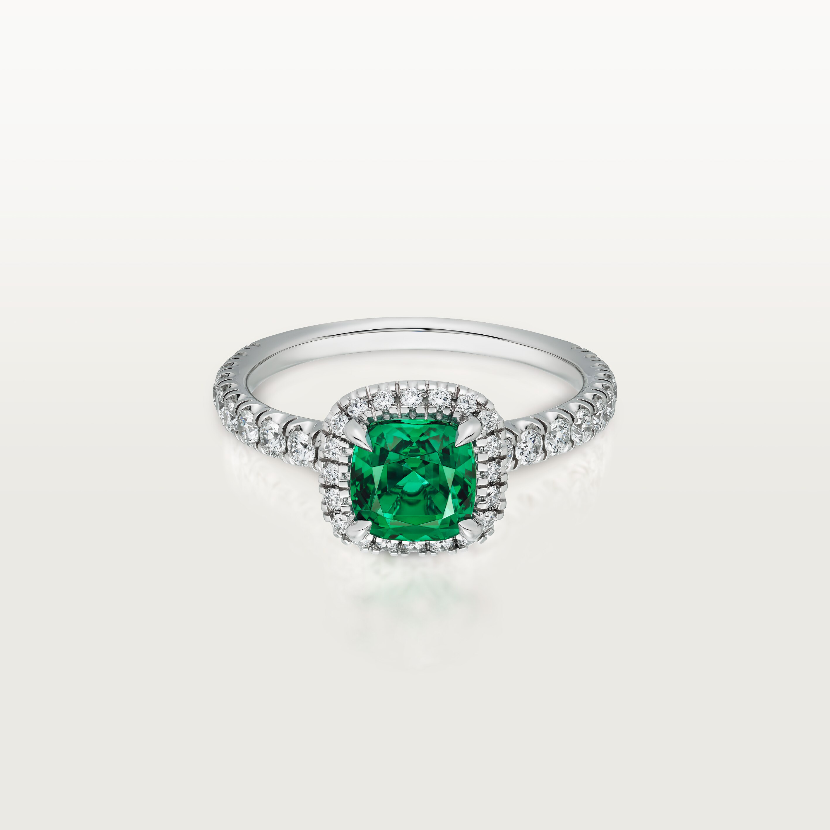 Cartier Destin&eacute;e solitaire, cushion-cut emerald, paved 