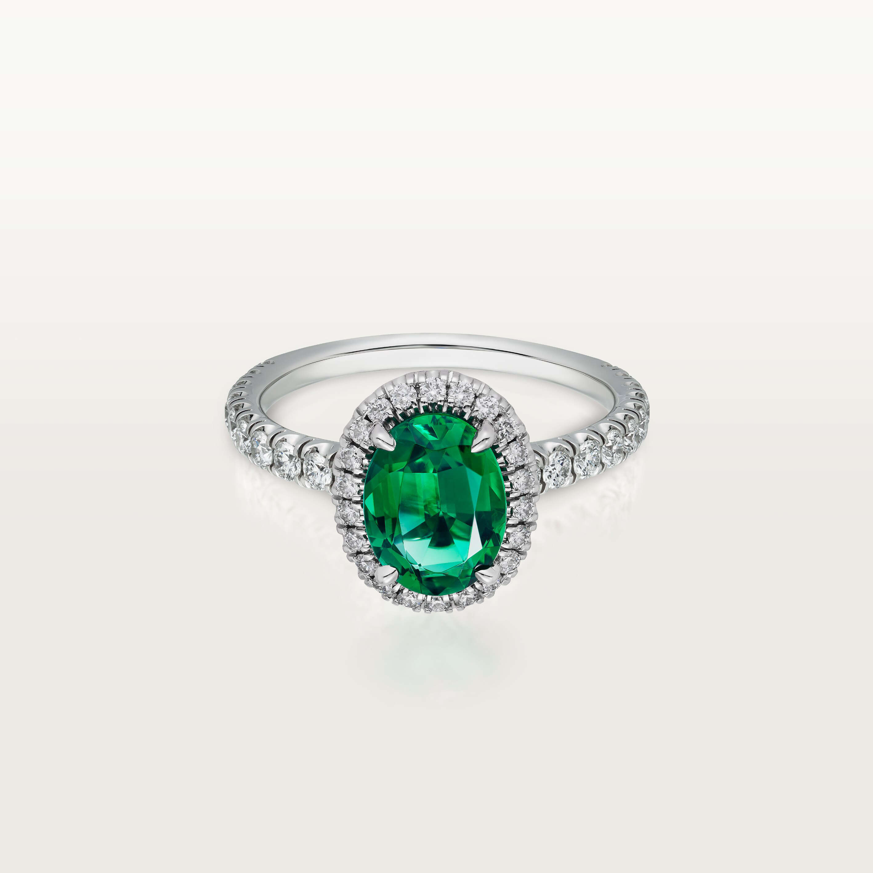 Cartier Destin&eacute;e solitaire, oval-cut emerald, paved 