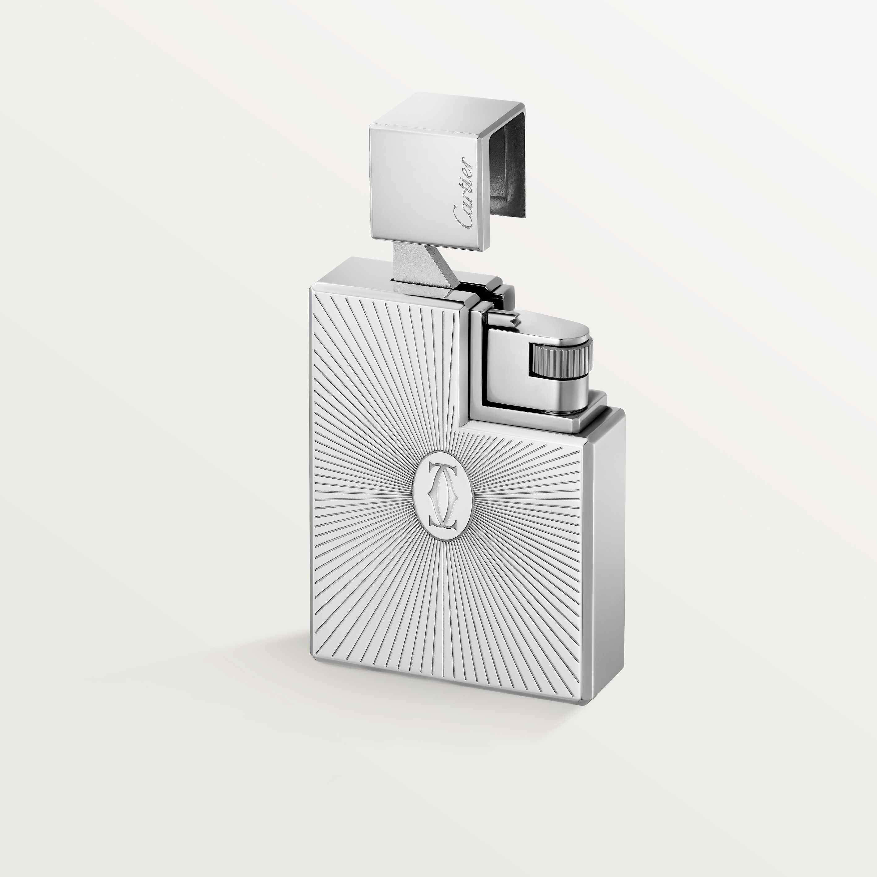 Double C de Cartier logo square lighter with Sunray motif in palladium finish