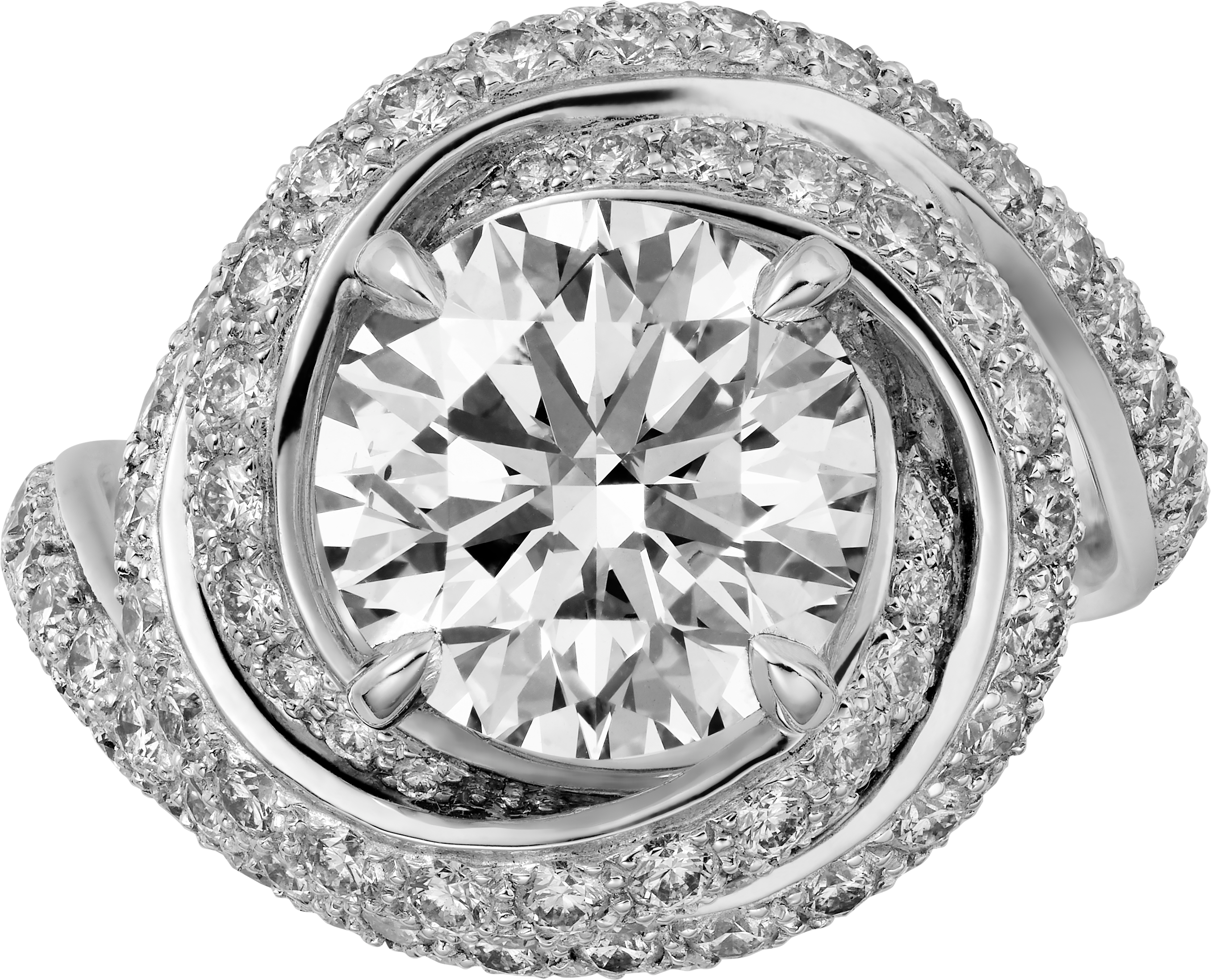Trinity Ruban solitaire, brilliant-cut diamond, paved 