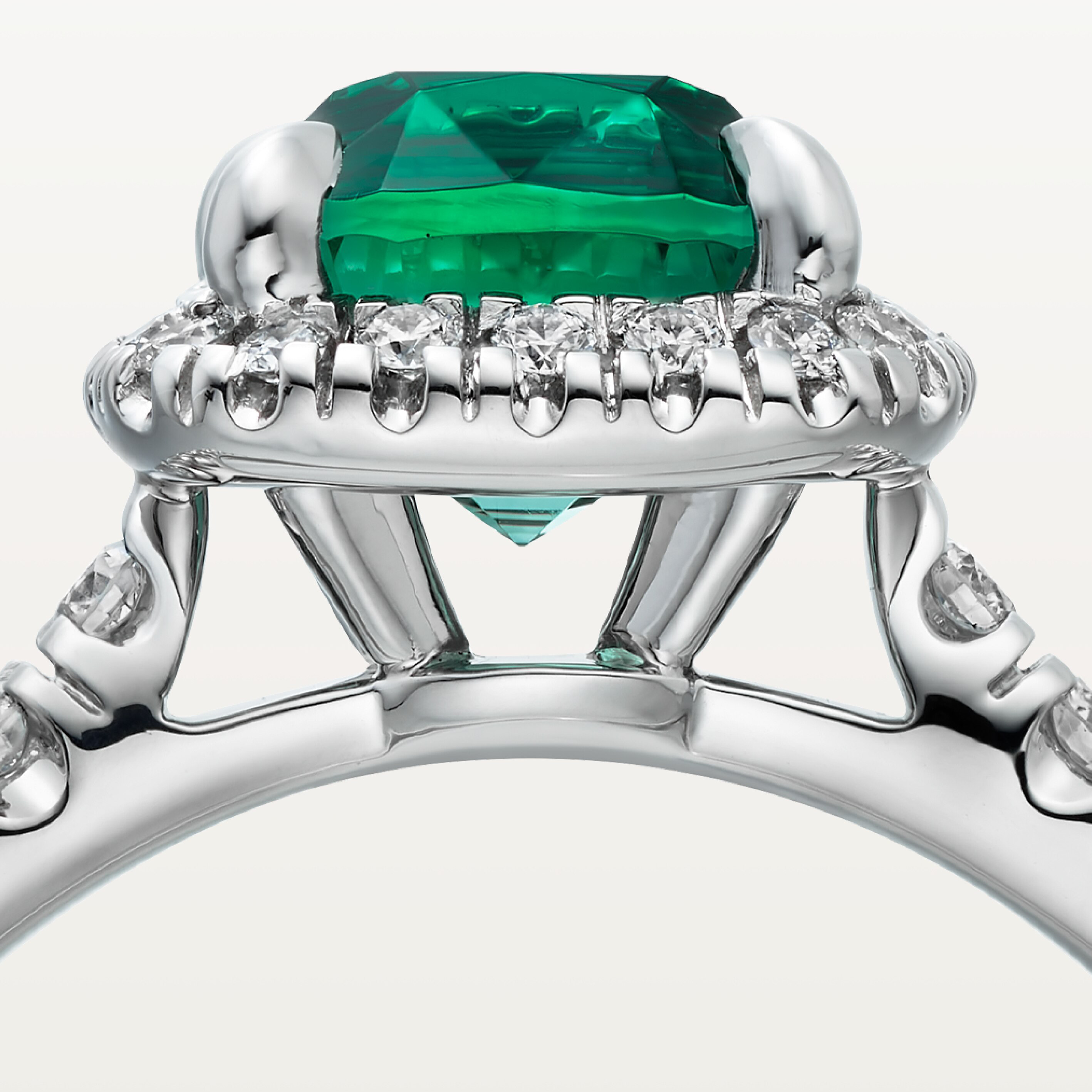 Cartier Destin&eacute;e solitaire, cushion-cut emerald, paved 