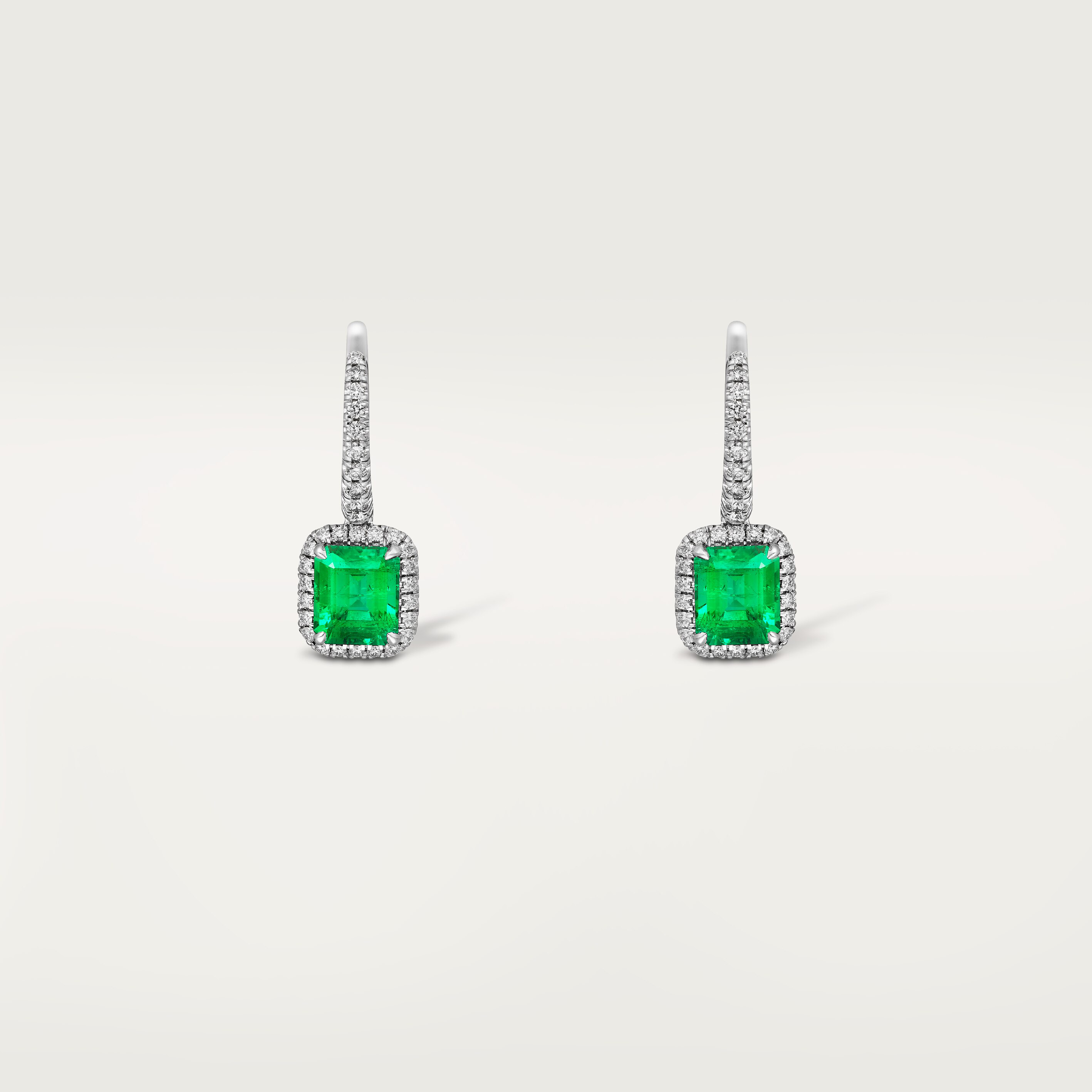Cartier Destin&eacute;e sleeper earrings, 2 emerald-cut emeralds, paved