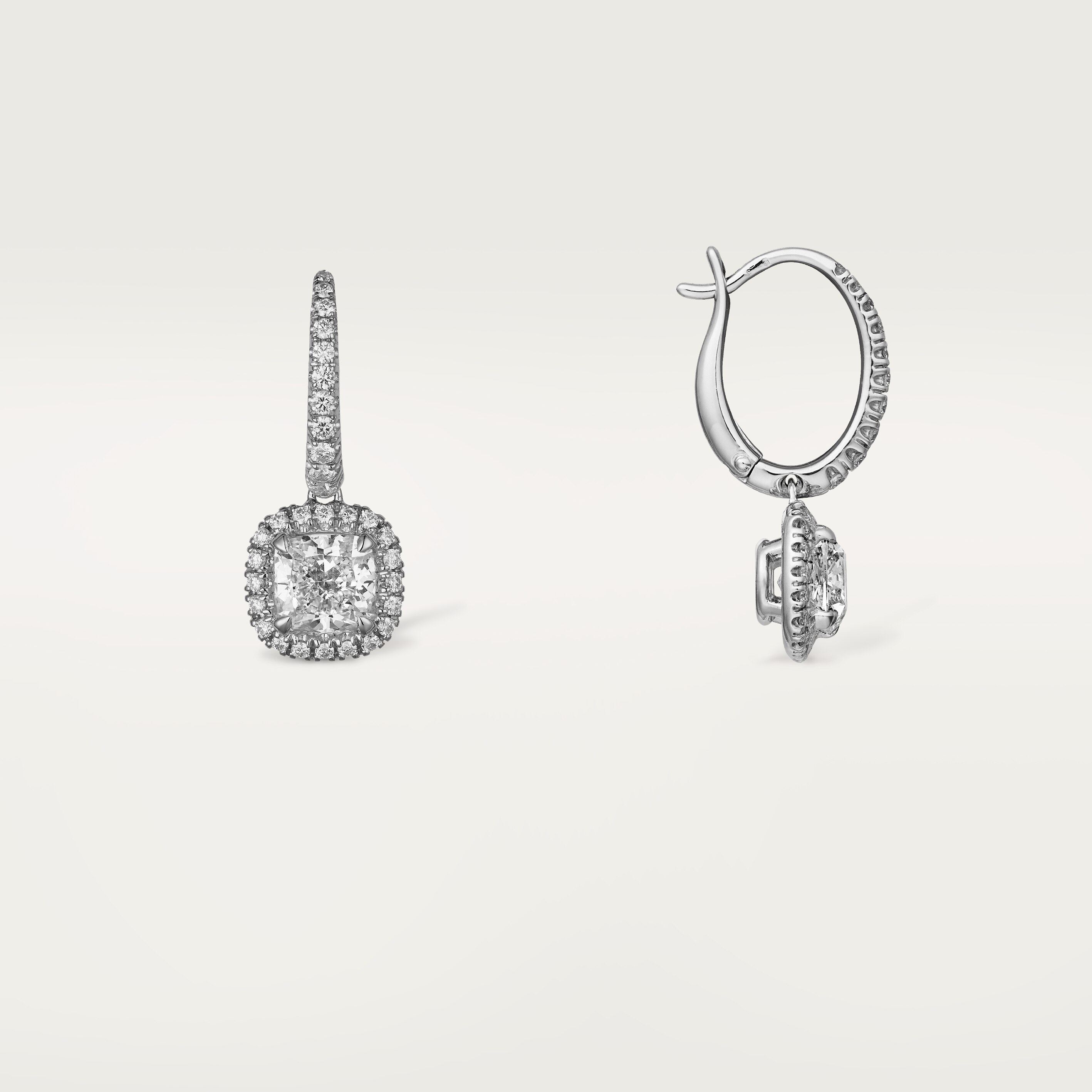 Cartier Destin&eacute;e sleeper earrings, 2 cushion-cut diamonds, paved