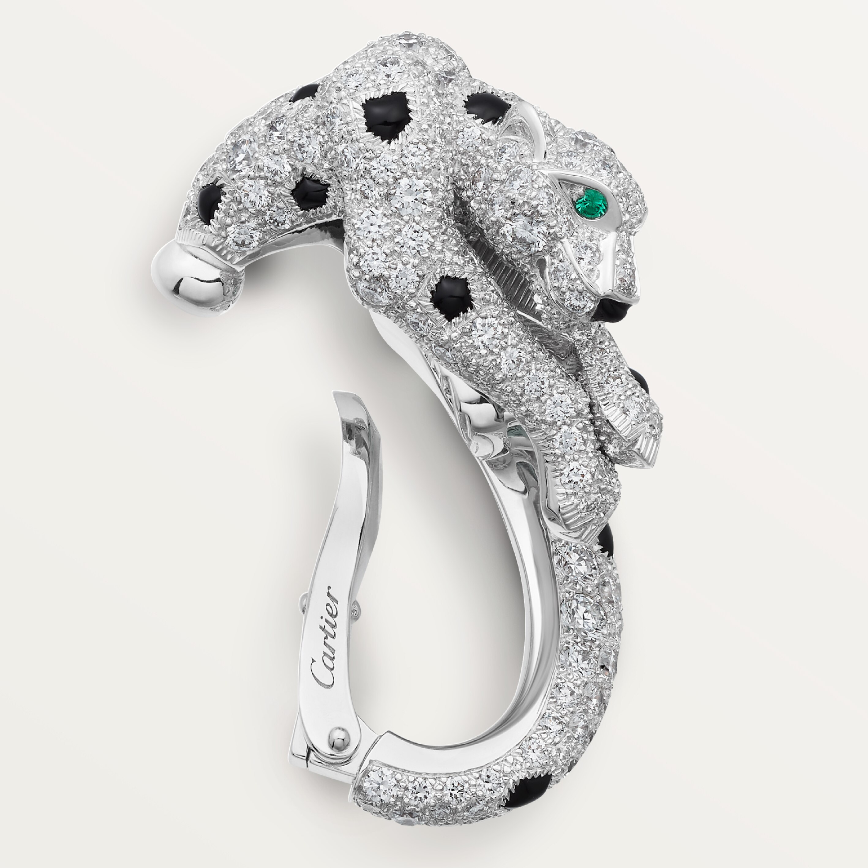 Panth&egrave;re de Cartier earrings, cushion-cut emerald, paved