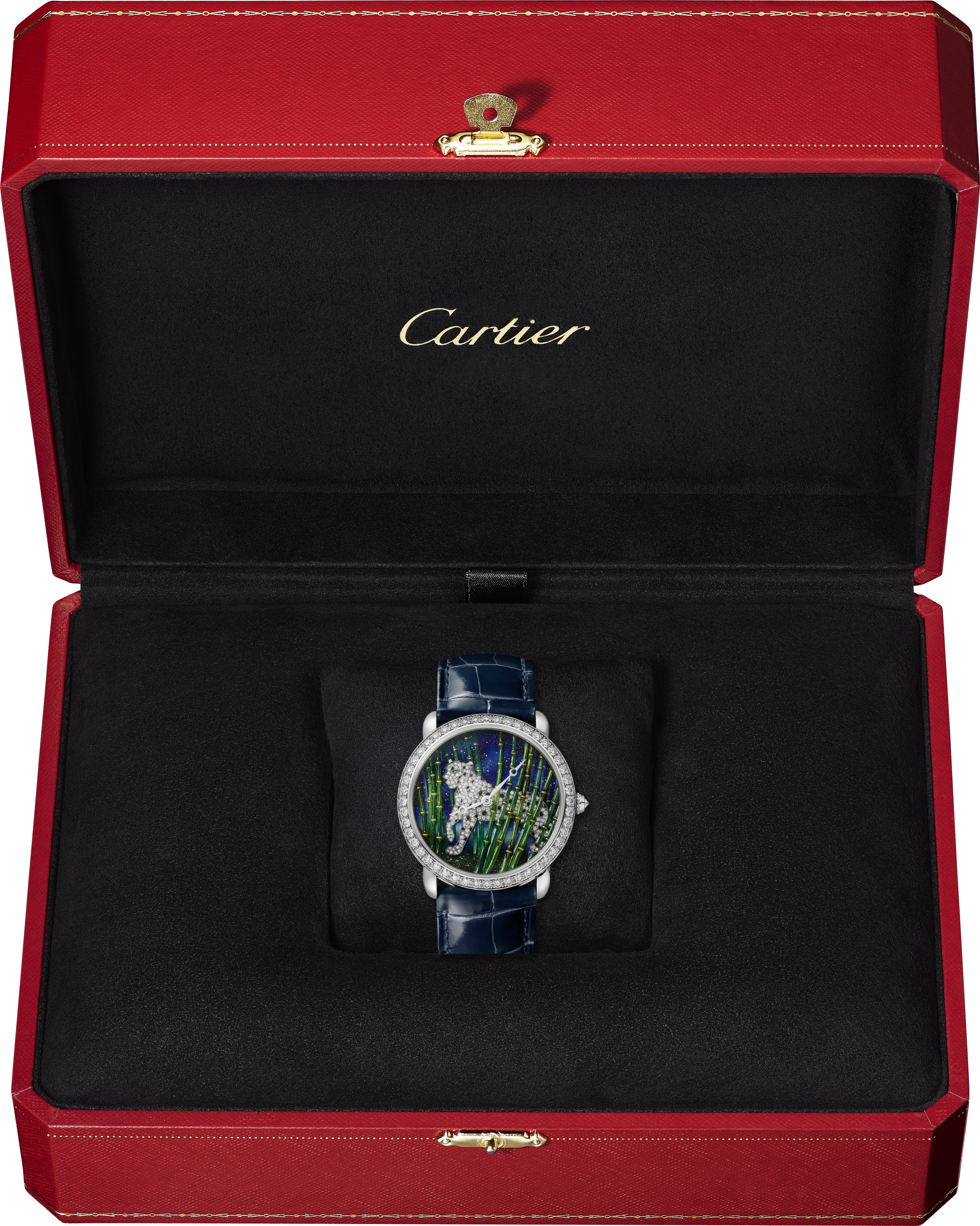 Ronde Louis Cartier Panth&egrave;re enamel filigree watch