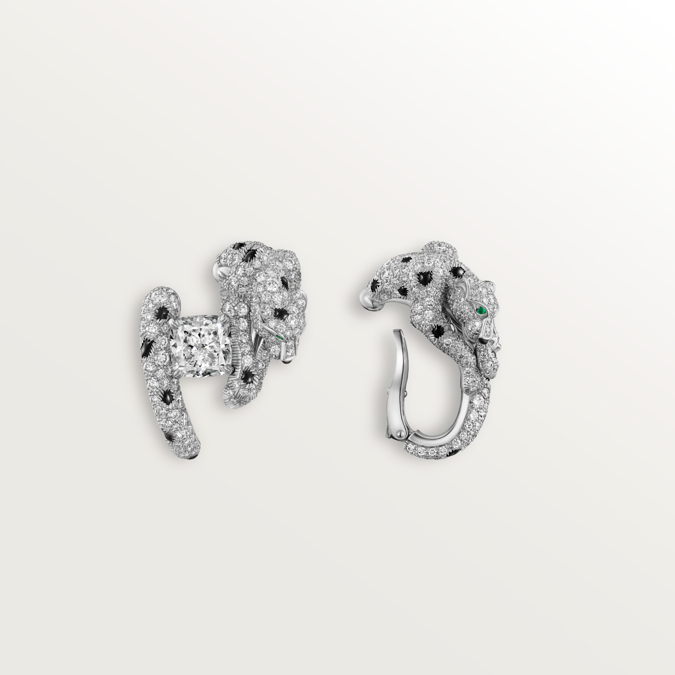 Panth&egrave;re de Cartier earrings, cushion-cut diamond, paved