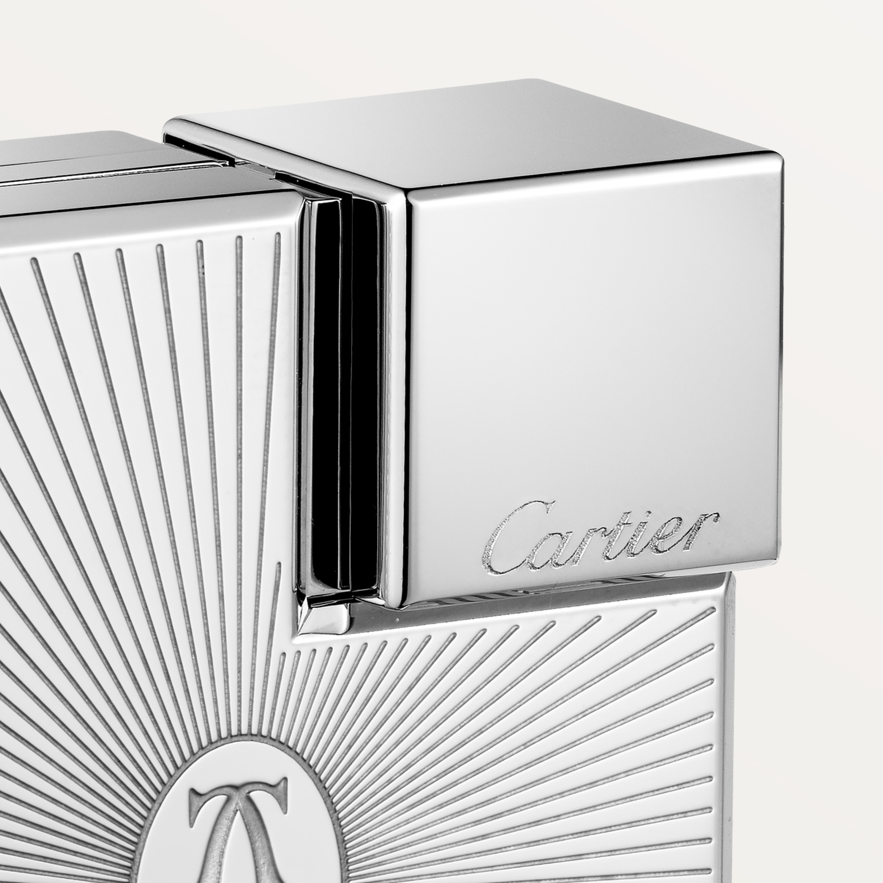 Double C de Cartier logo square lighter with Sunray motif in palladium finish, image 5