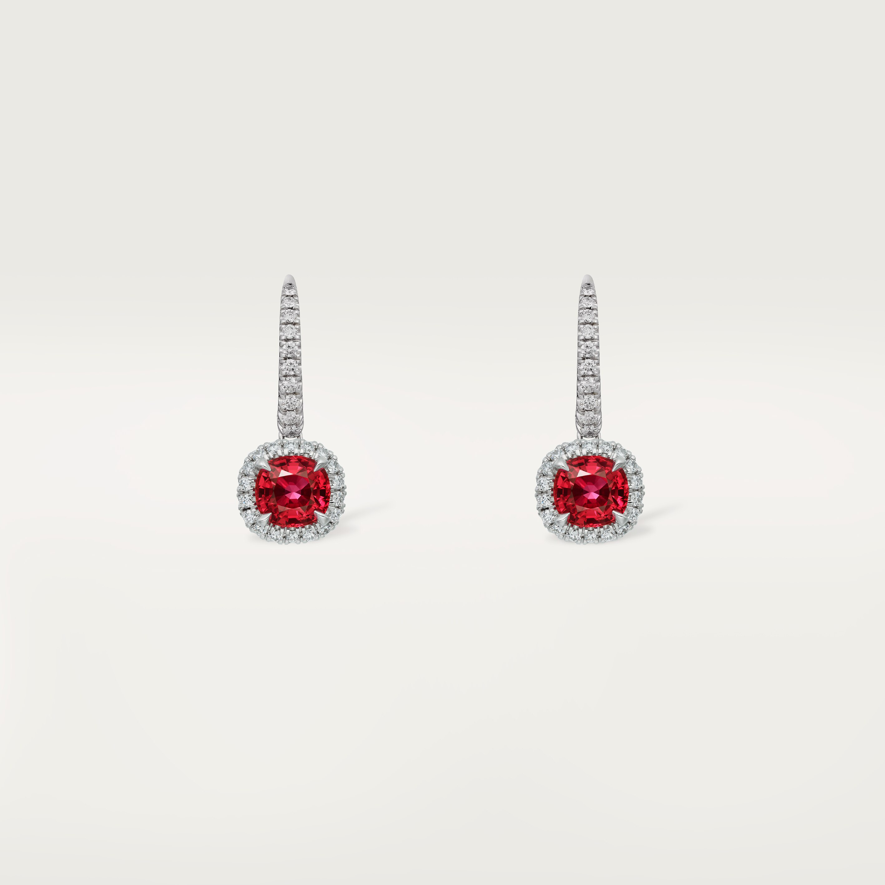 Cartier Destin&eacute;e sleeper earrings, 2 cushion-cut rubies, paved