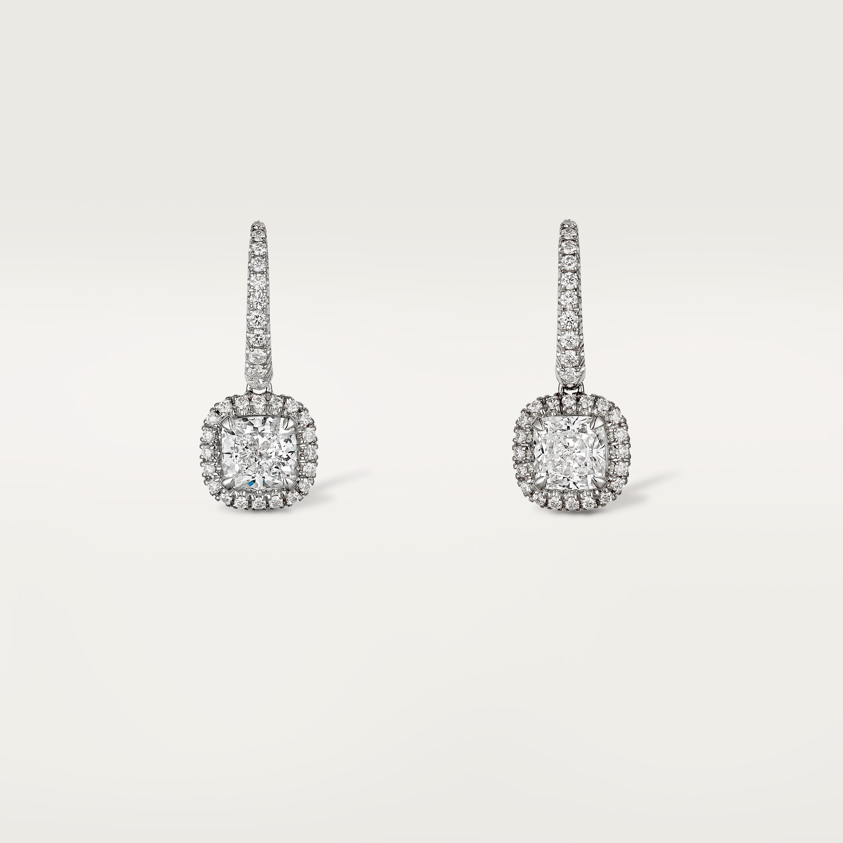 Cartier Destin&eacute;e sleeper earrings, 2 cushion-cut diamonds, paved