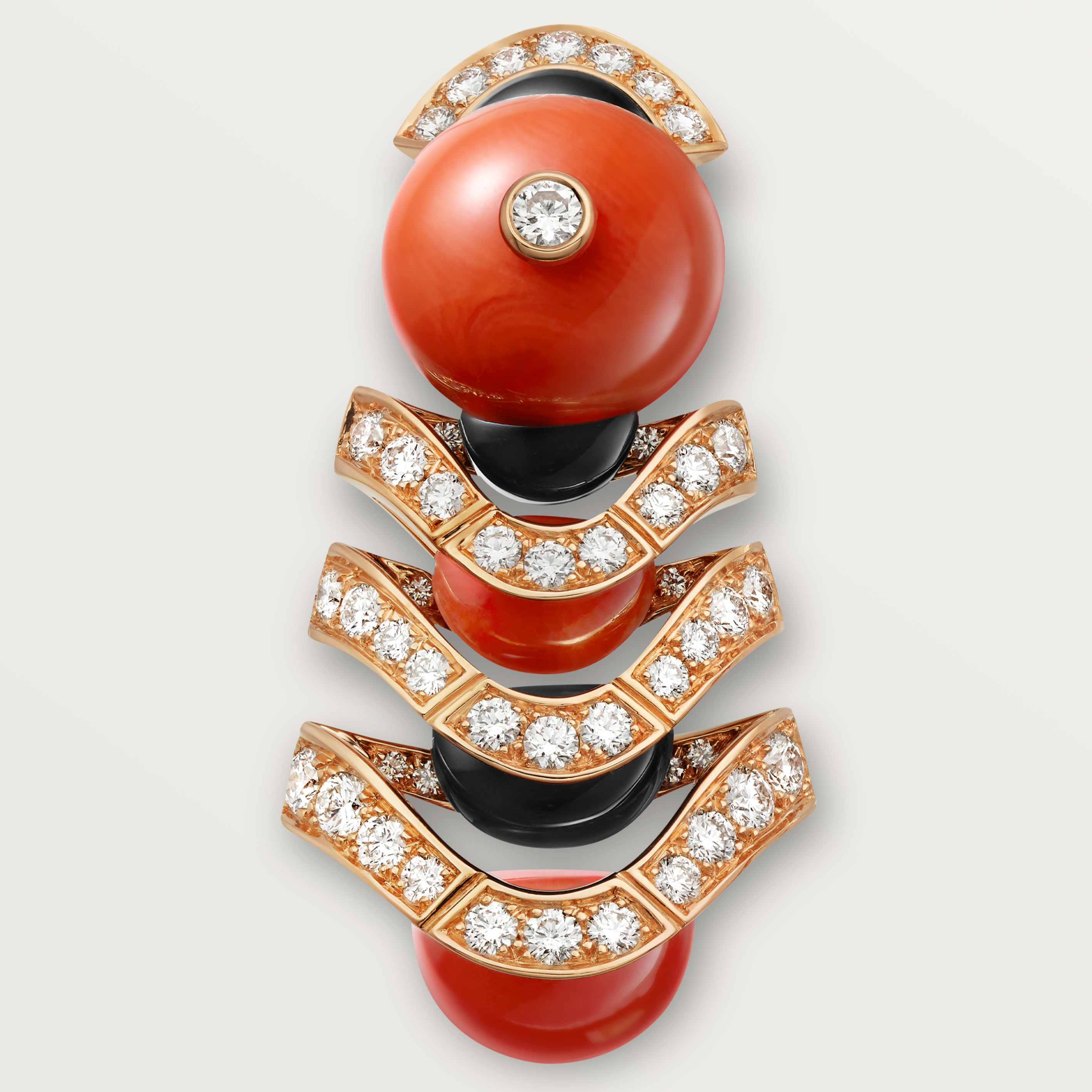 G&eacute;ometrie & Contrastes earrings, coral, paved, image 5