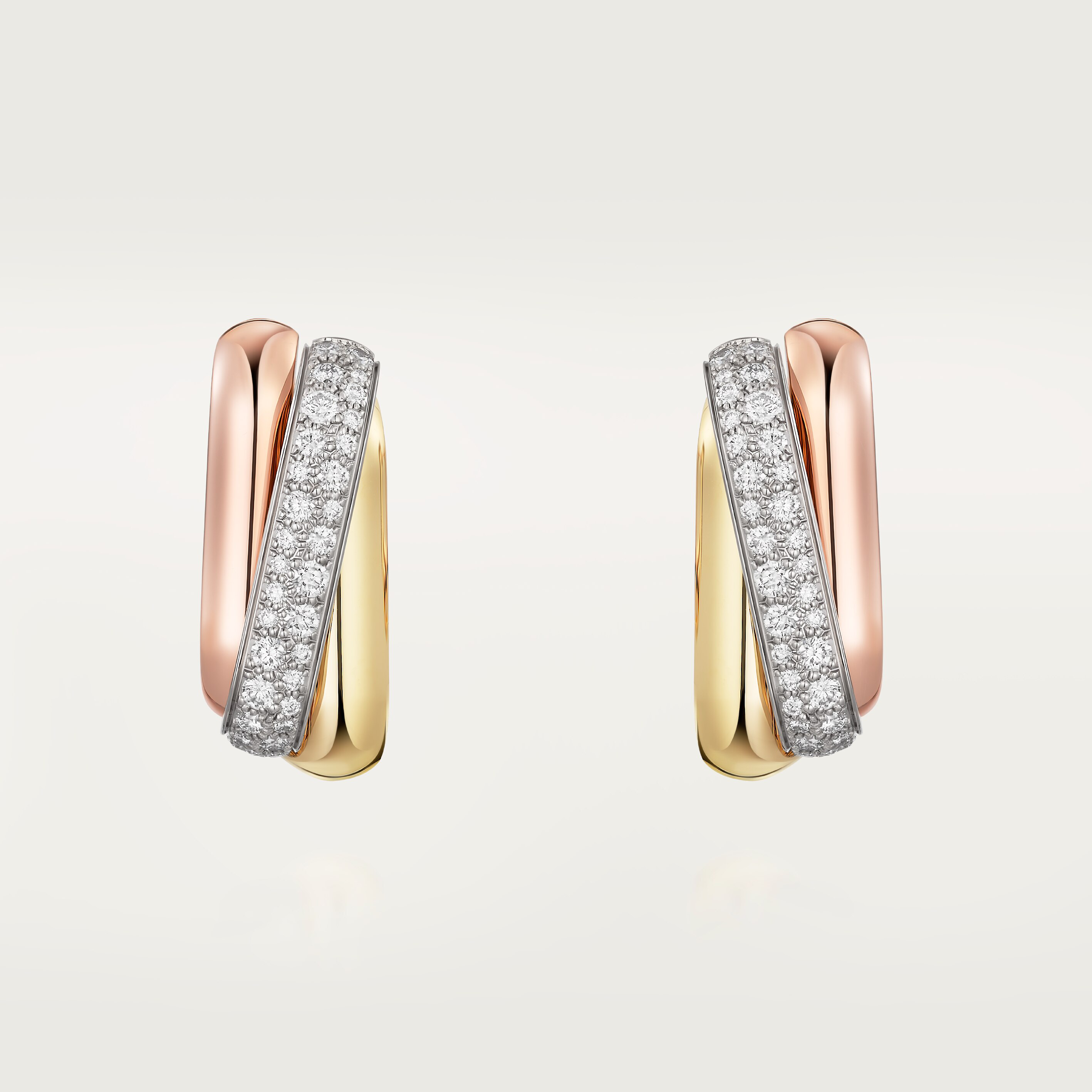 Trinity earrings, cushion-shaped, half-paved