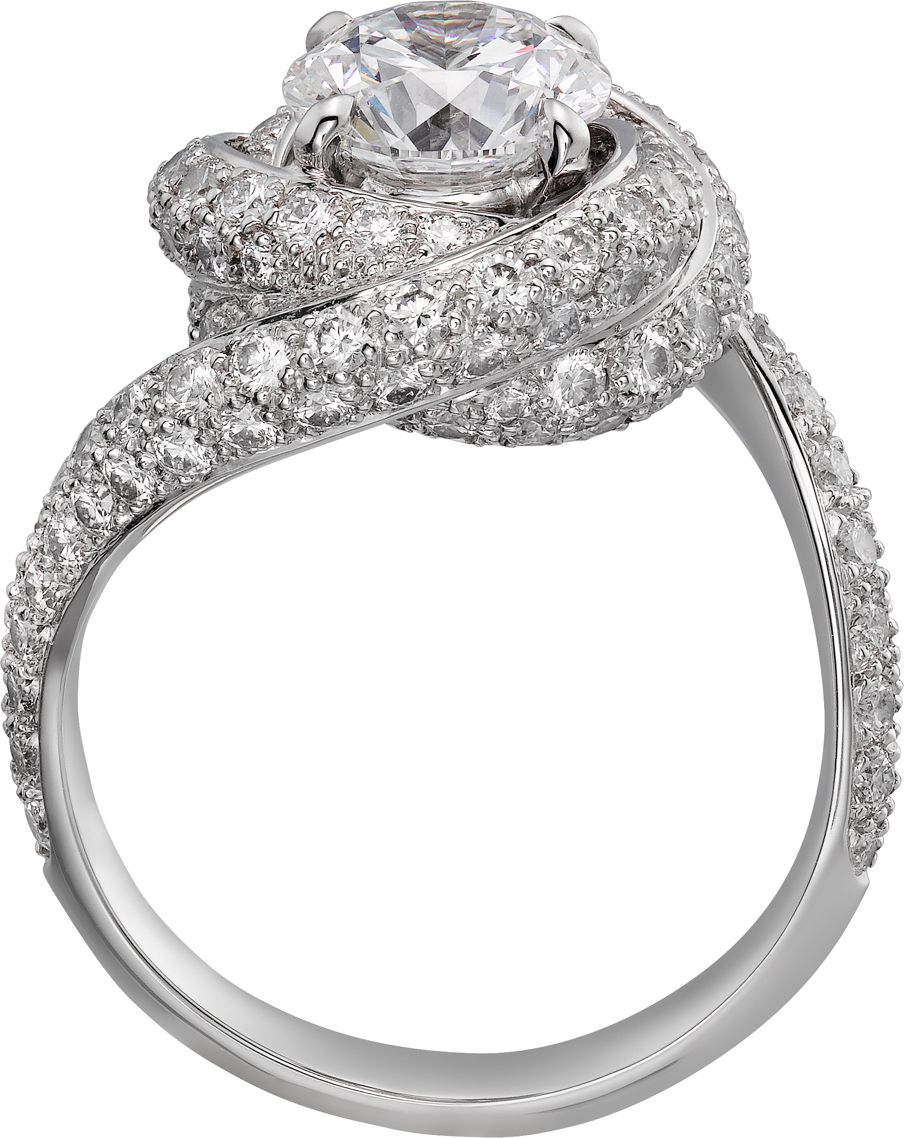 Trinity Ruban solitaire, brilliant-cut diamond, paved 